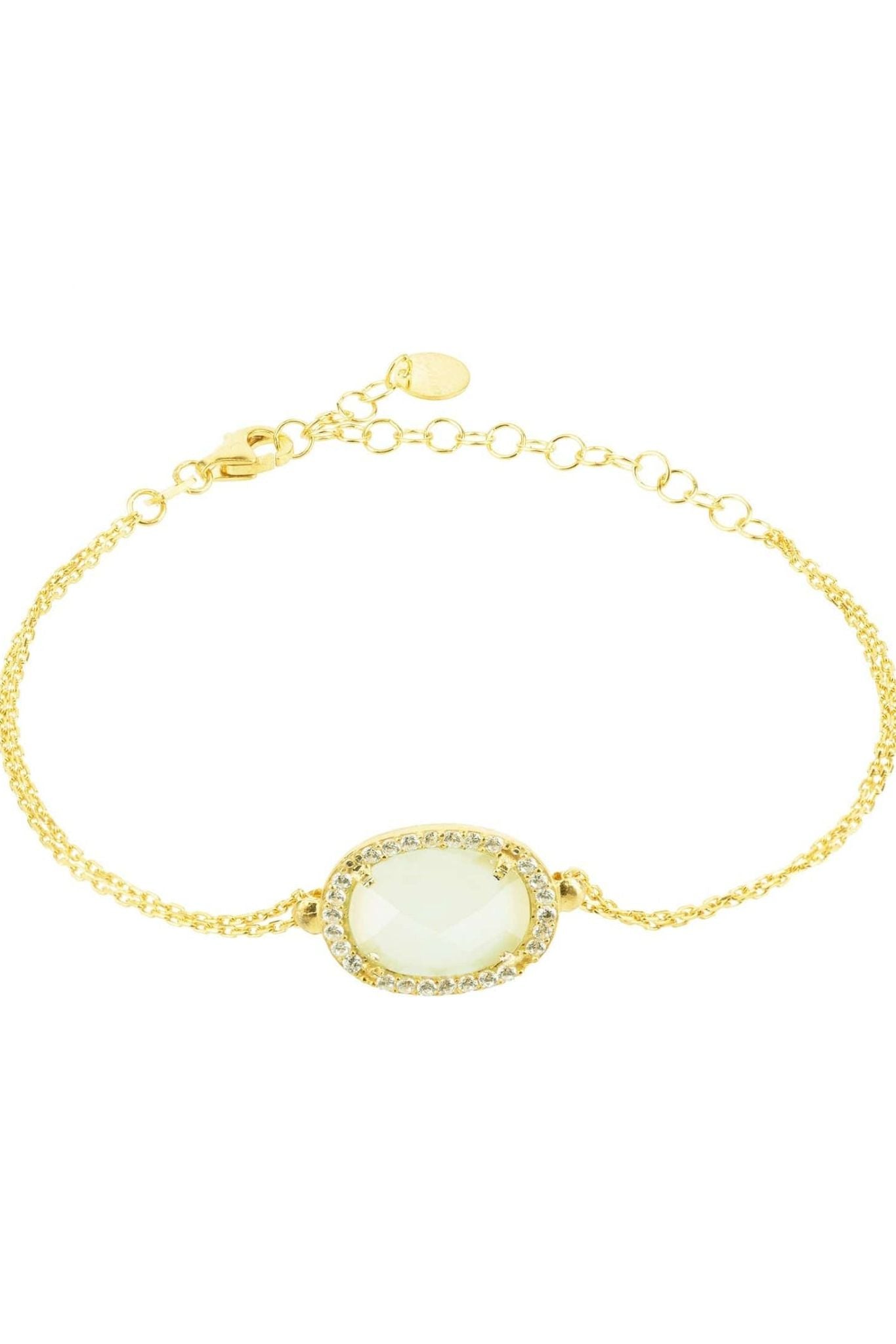 Beatrice Oval Gemstone Bracelet Gold Aqua Chalcedony - LATELITA Bracelets