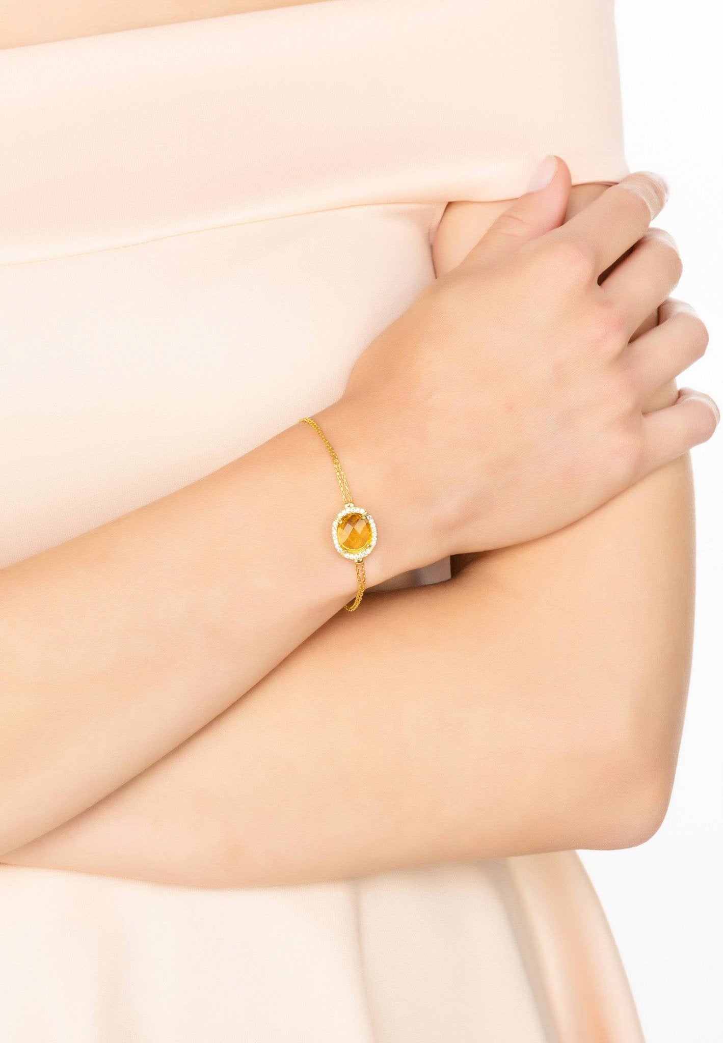 Beatrice Oval Gemstone Bracelet Gold Citrine Hydro - LATELITA Bracelets