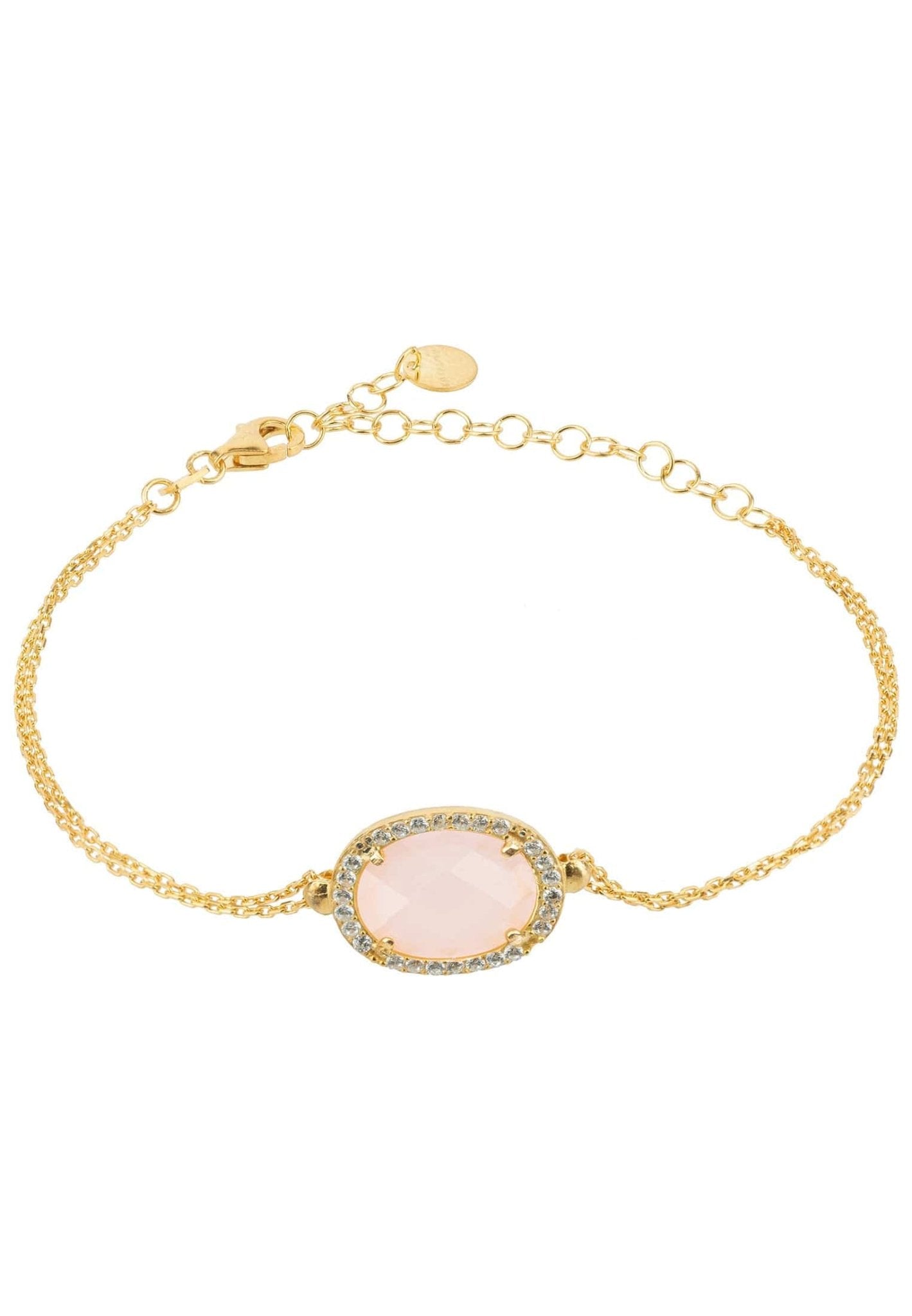 Beatrice Oval Gemstone Bracelet Gold Rose Quartz - LATELITA Bracelets