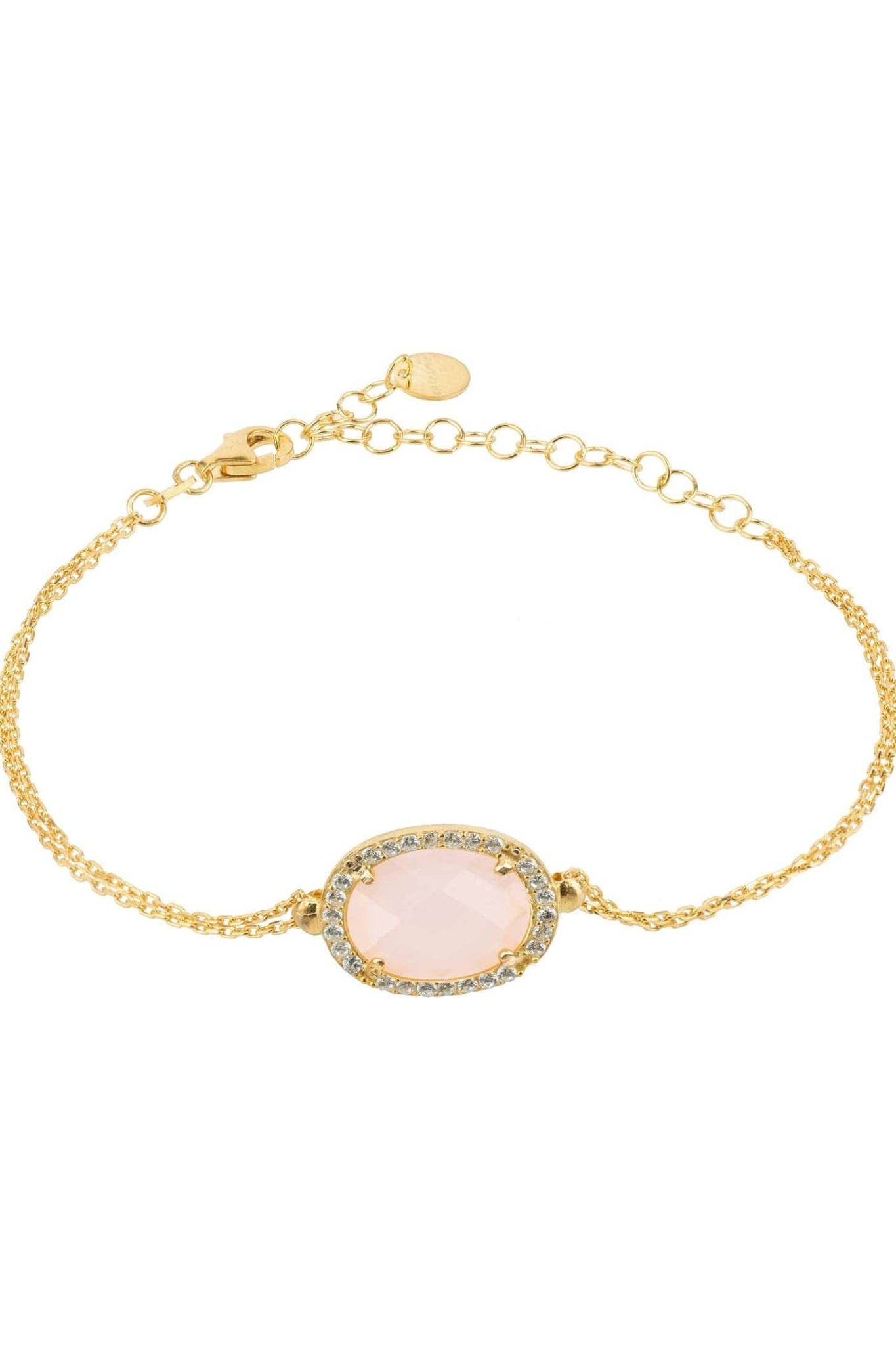 Beatrice Oval Gemstone Bracelet Gold Rose Quartz - LATELITA Bracelets