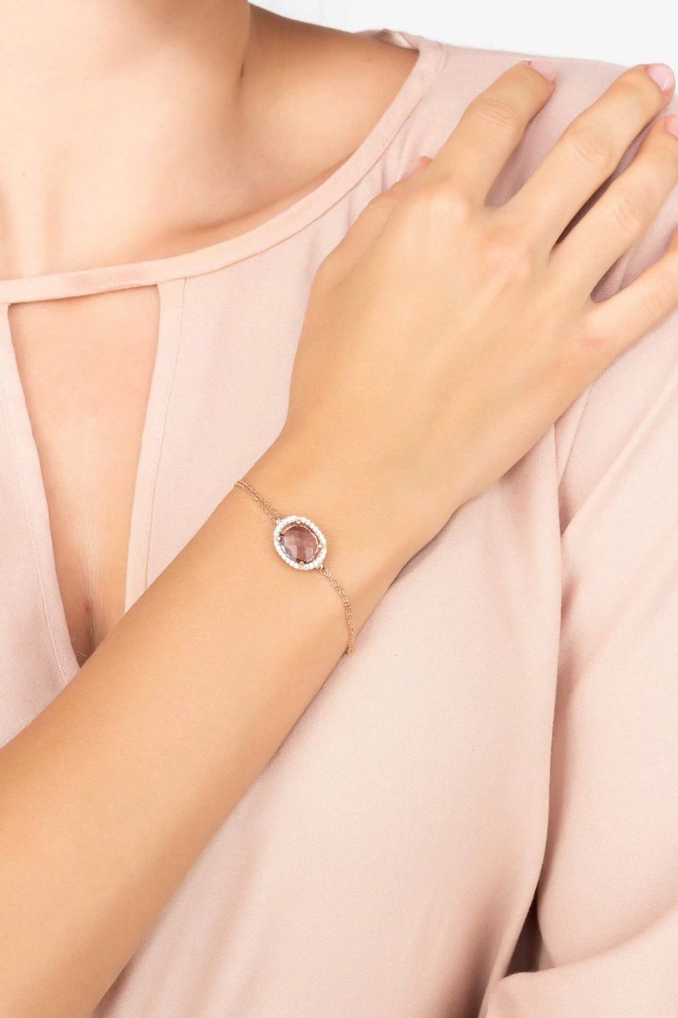 Beatrice Oval Gemstone Bracelet Rose Gold Amethyst Hydro - LATELITA Bracelets