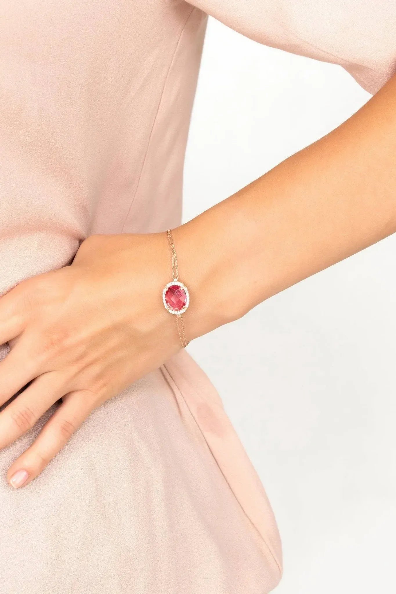 Beatrice Oval Gemstone Bracelet Rose Gold Pink Tourmaline - LATELITA Bracelets