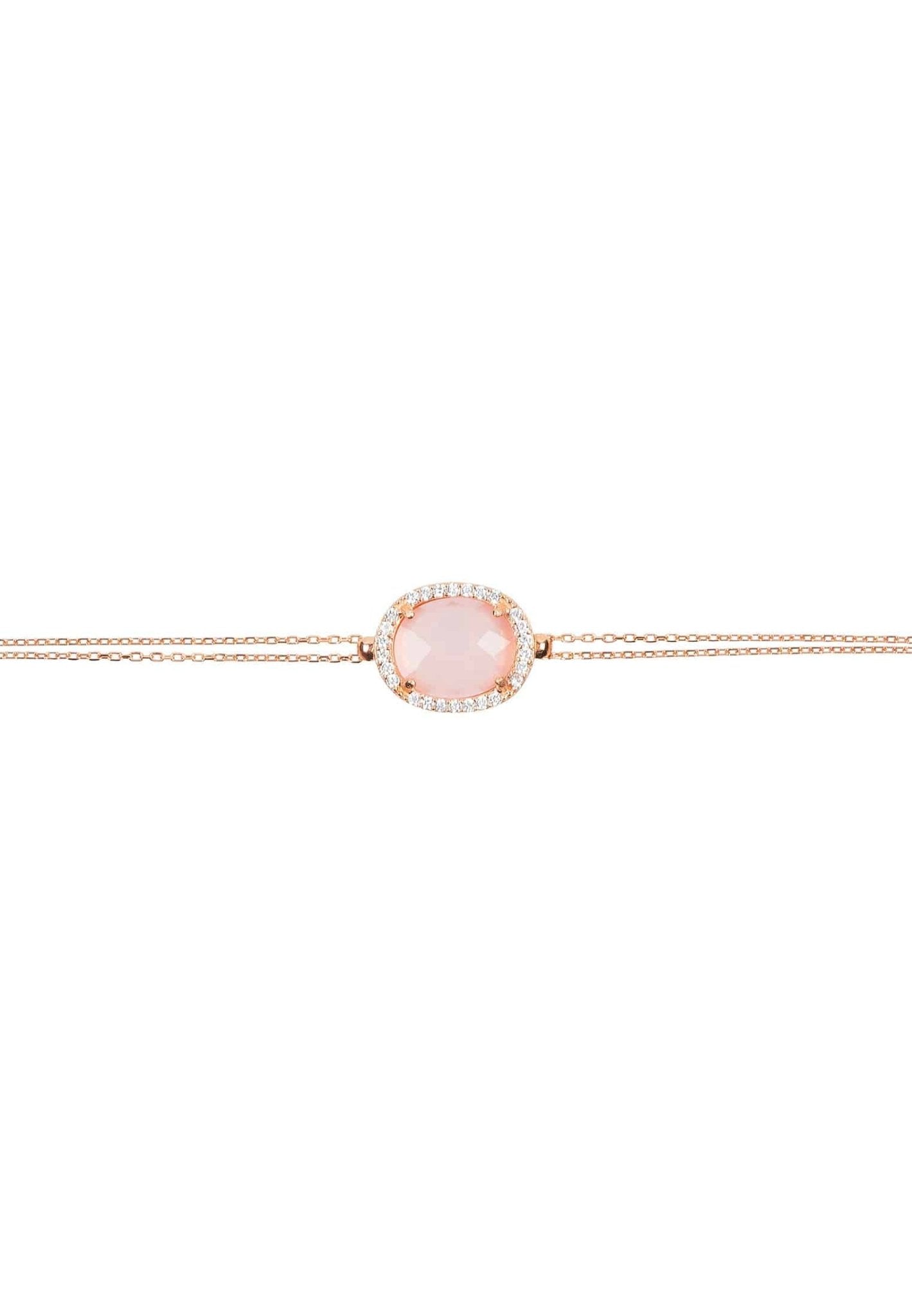 Beatrice Oval Gemstone Bracelet Rose Gold Rose Quartz - LATELITA Bracelets