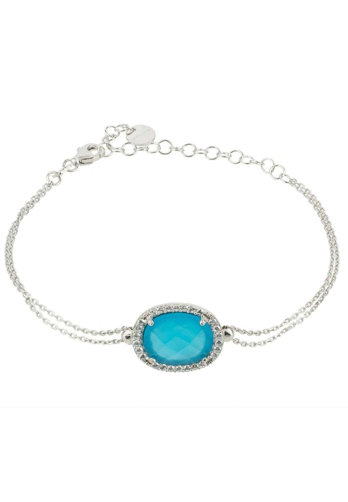 Beatrice Oval Gemstone Bracelet Silver Dark Blue Chalcedony - LATELITA