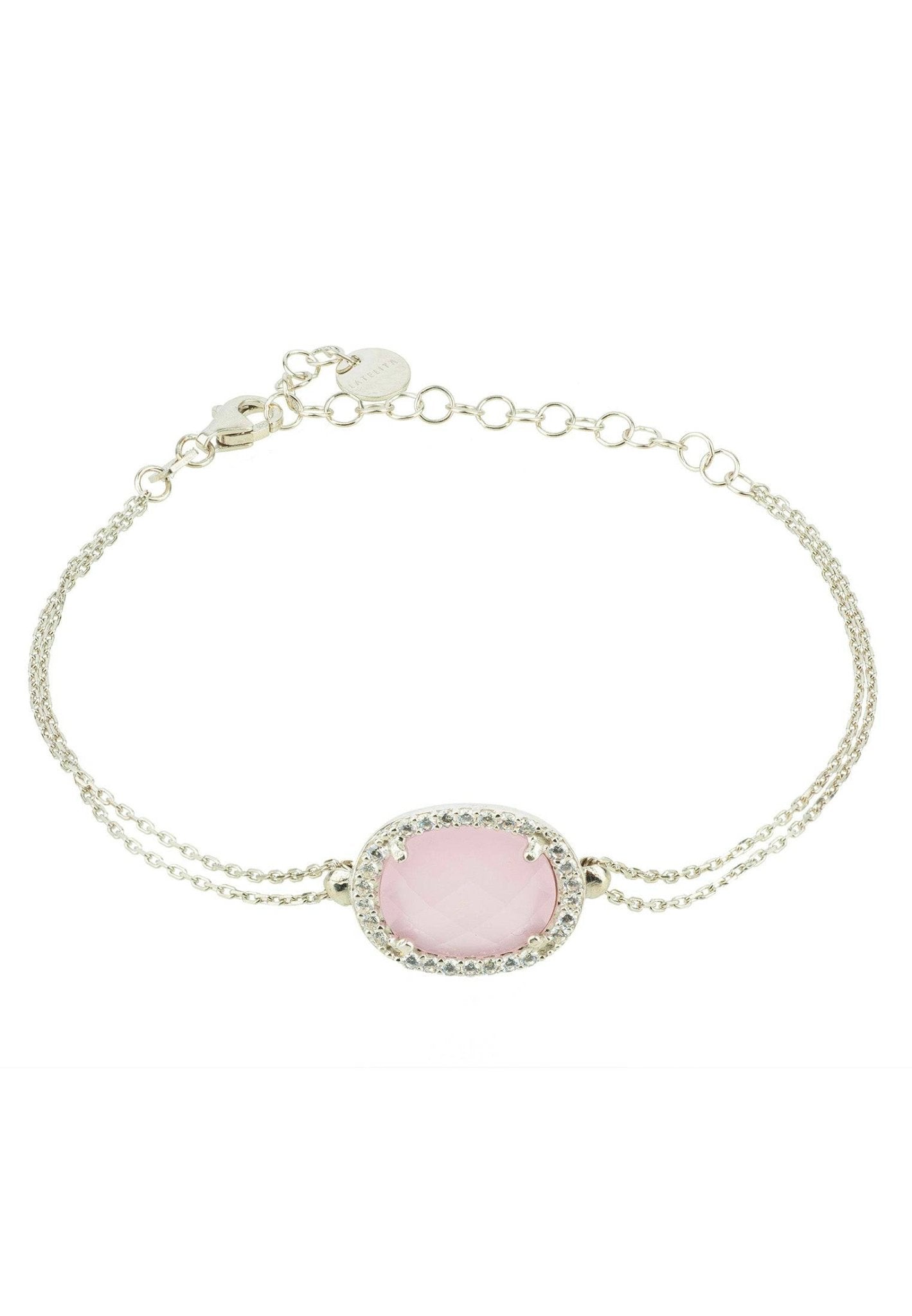 Beatrice Oval Gemstone Bracelet Silver Rose Quartz - LATELITA Bracelets