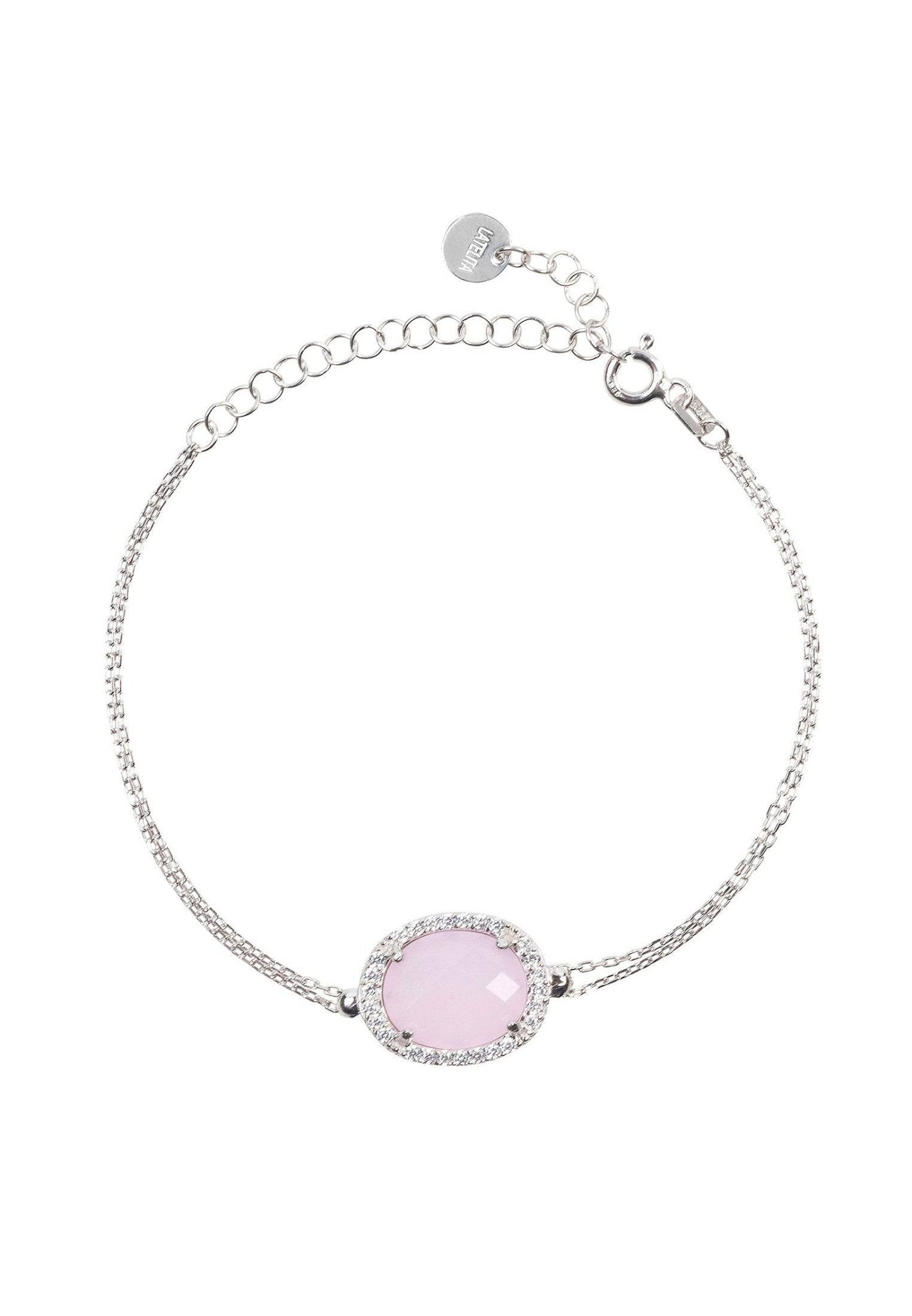 Beatrice Oval Gemstone Bracelet Silver Rose Quartz - LATELITA Bracelets