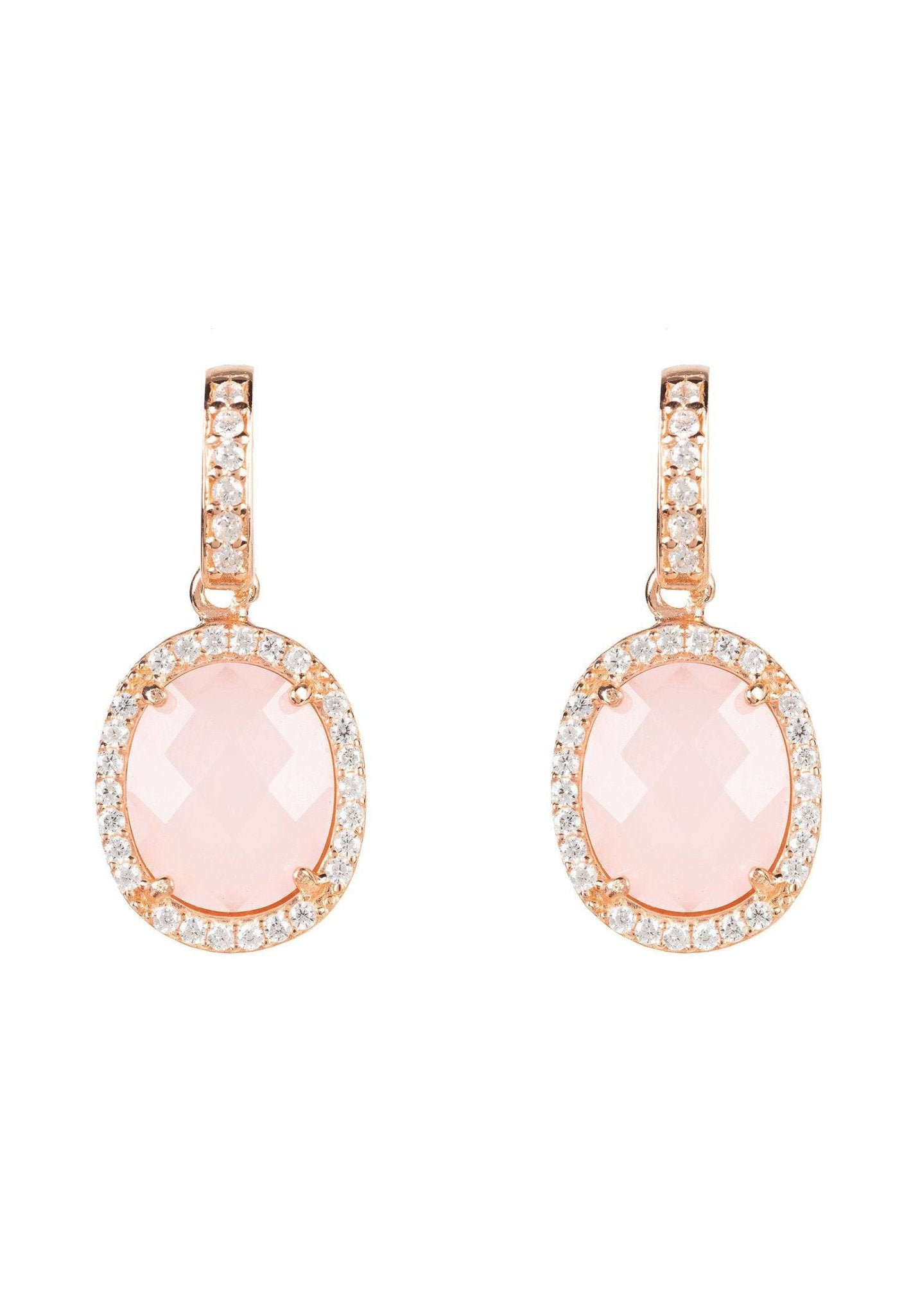 Beatrice Oval Gemstone Drop Earring Rose Gold Rose Quartz - LATELITA Earrings