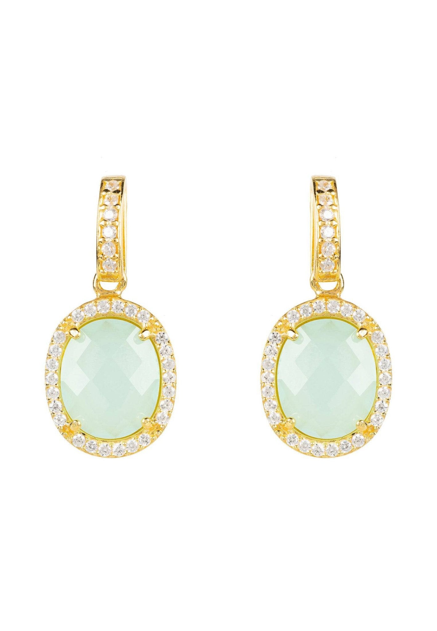 Beatrice Oval Gemstone Drop Earrings Gold Aqua Chalcedony - LATELITA Earrings