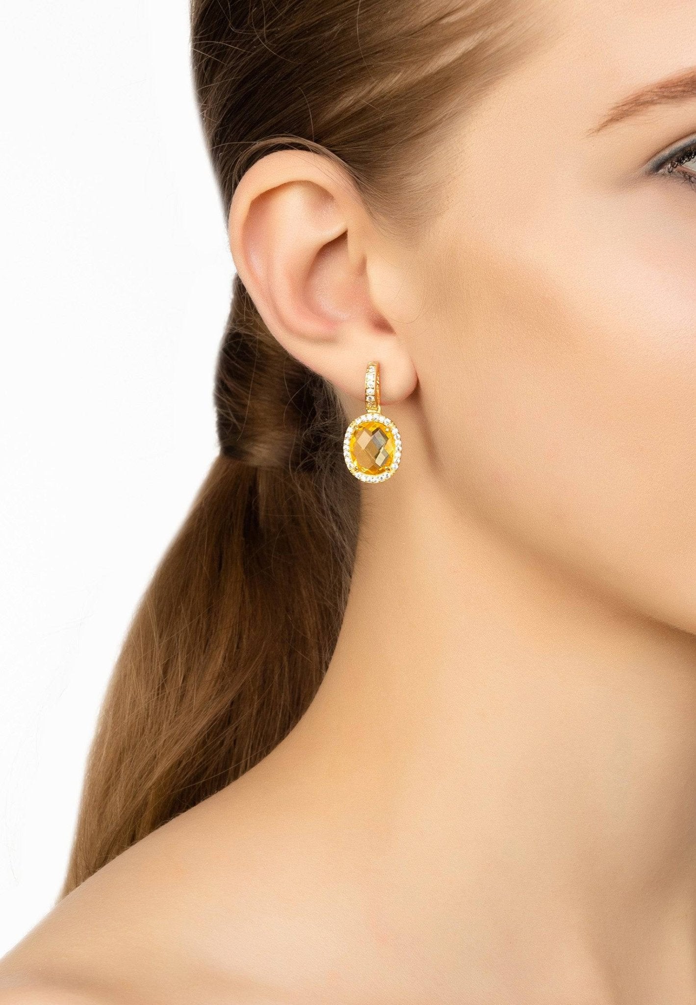 Beatrice Oval Gemstone Drop Earrings Gold Citrine Hydro - LATELITA Earrings