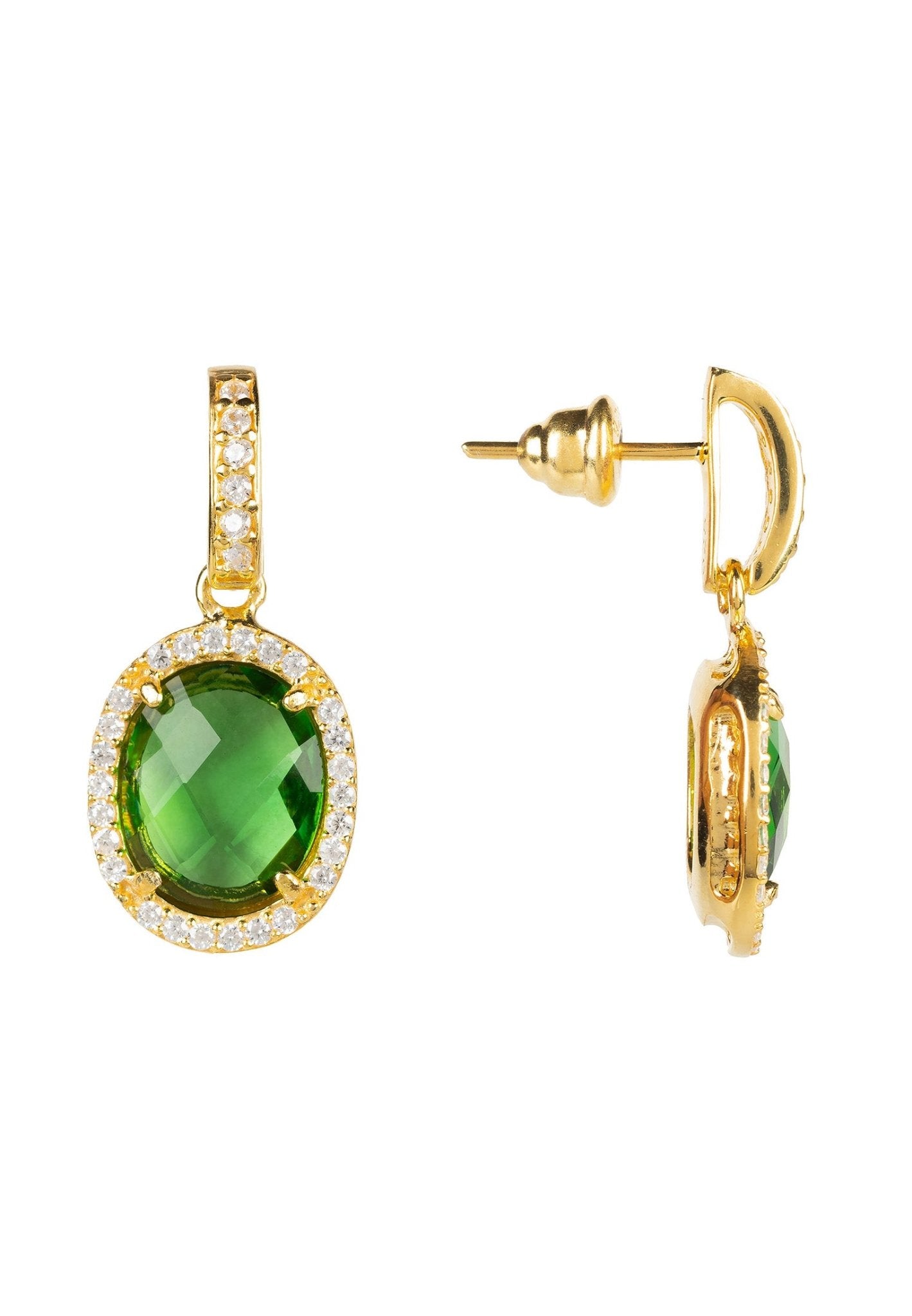 Beatrice Oval Gemstone Drop Earrings Gold Green Amethyst - LATELITA Earrings