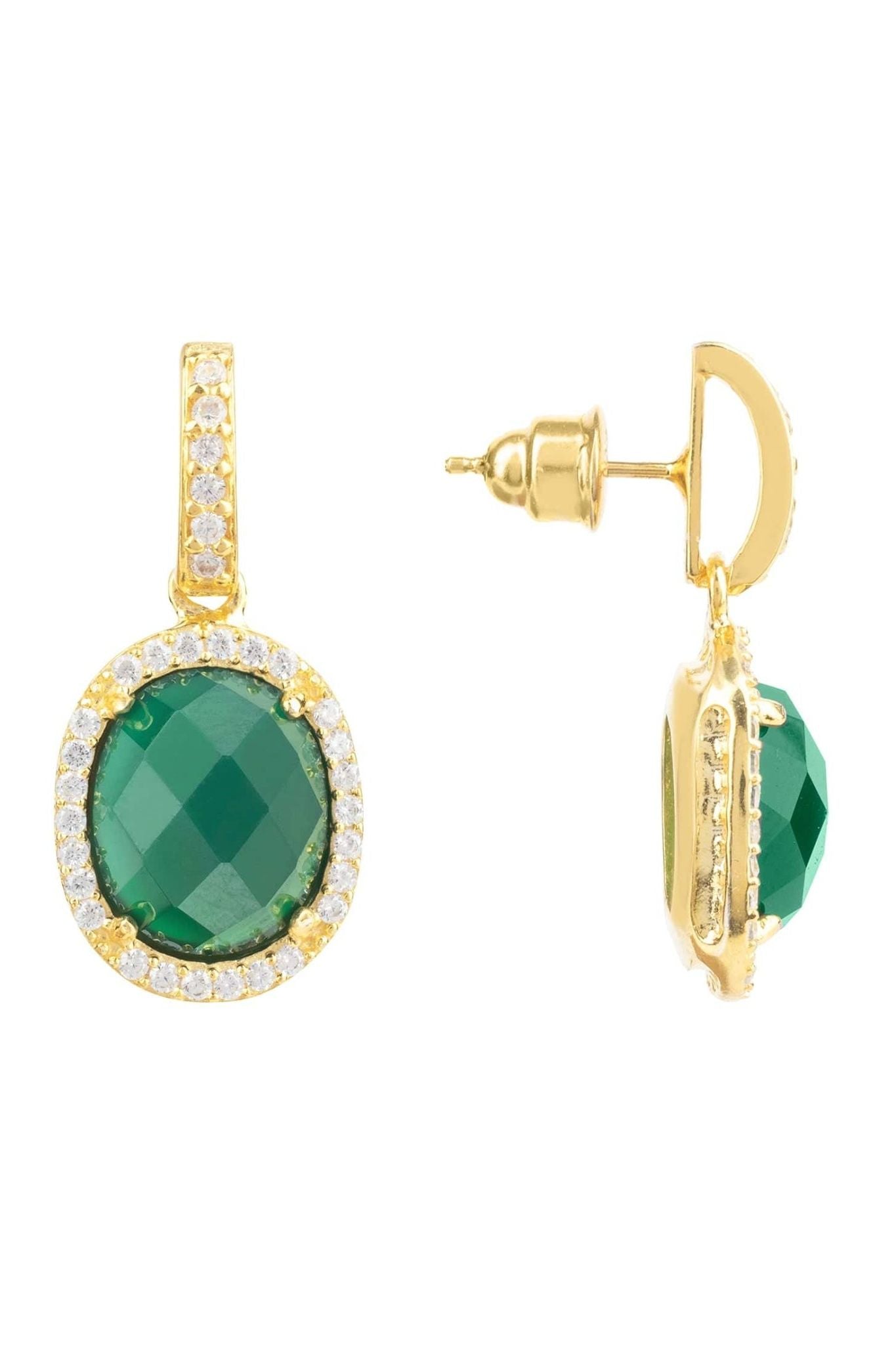 Beatrice Oval Gemstone Drop Earrings Gold Green Onyx - LATELITA Earrings