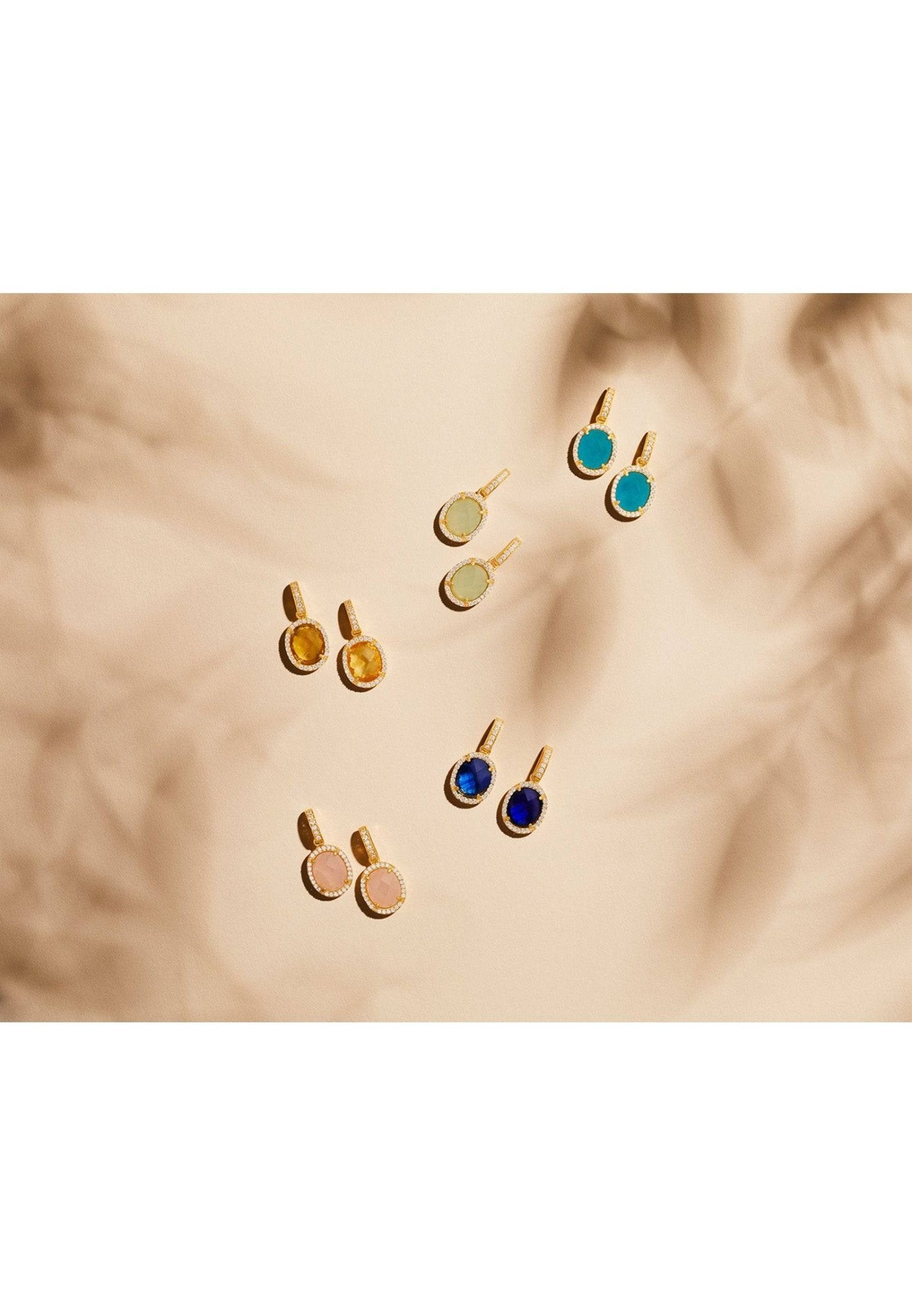 Beatrice Oval Gemstone Drop Earrings Gold Rose Quartz - LATELITA Earrings