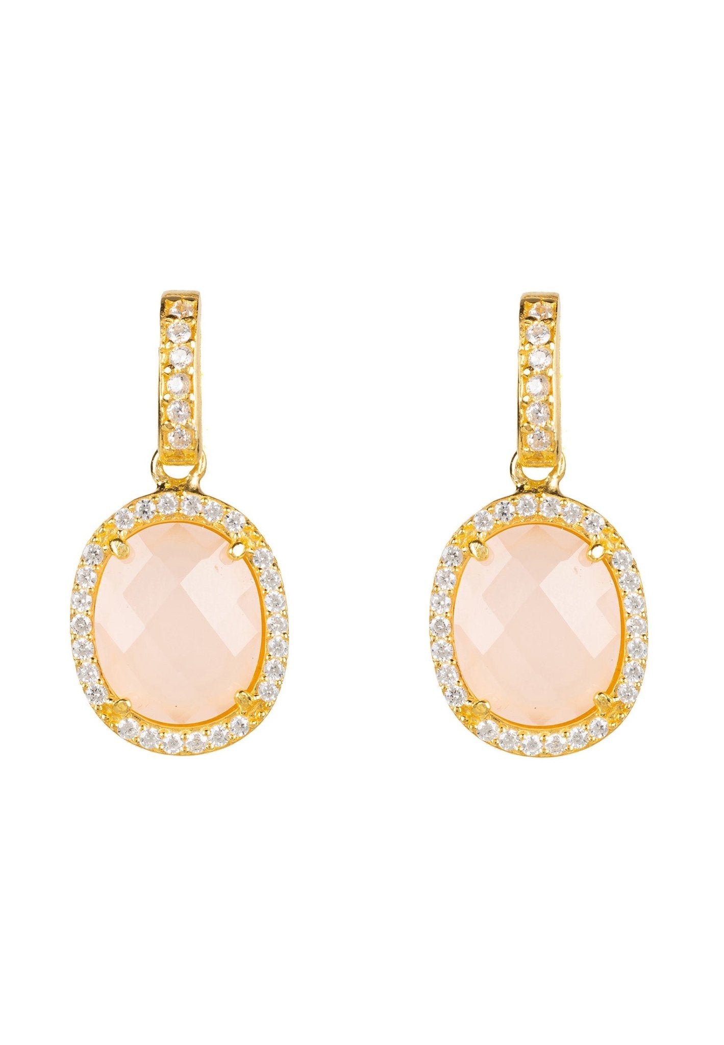 Beatrice Oval Gemstone Drop Earrings Gold Rose Quartz - LATELITA Earrings