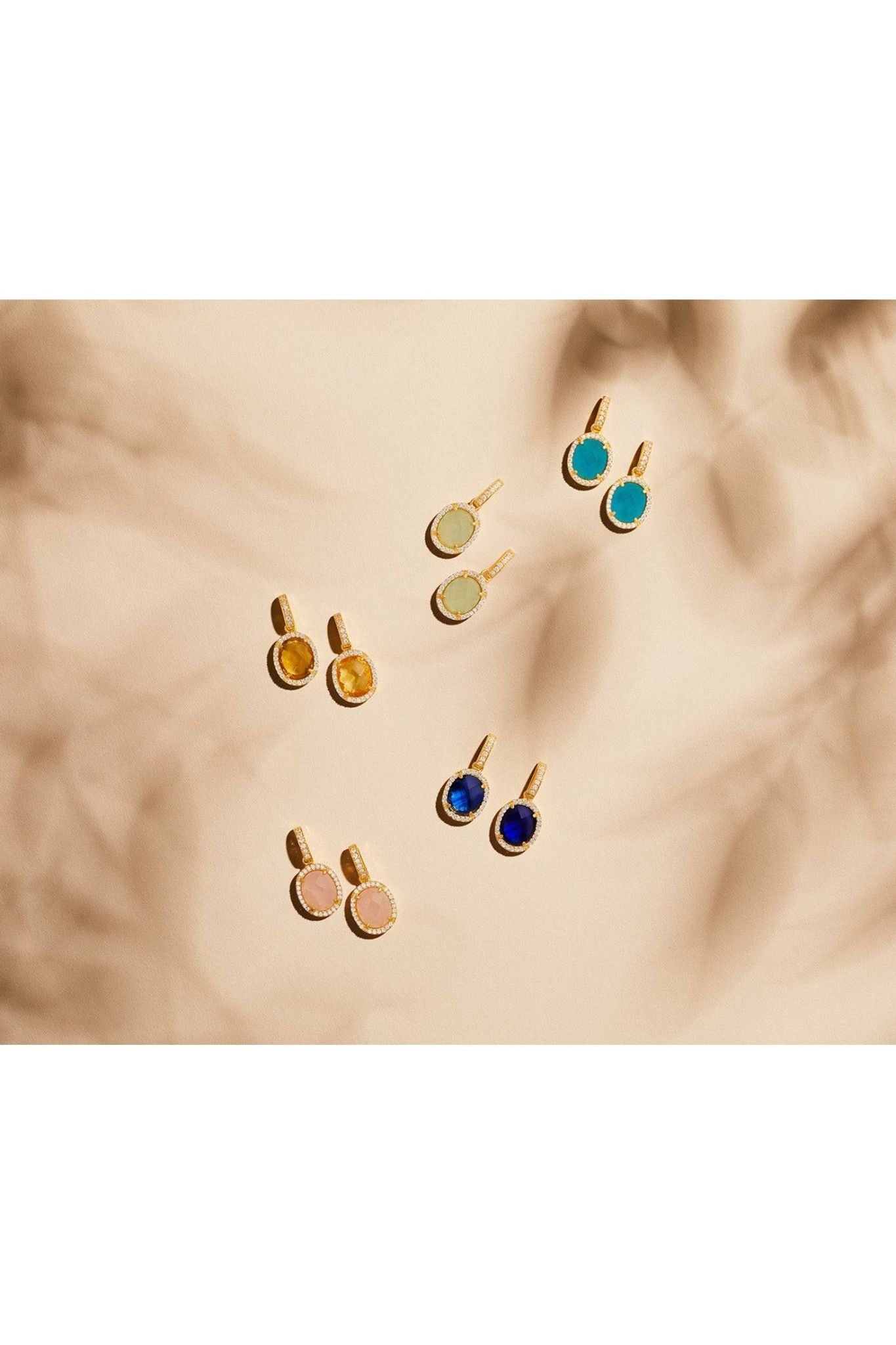 Beatrice Oval Gemstone Drop Earrings Gold Sapphire Hydro - LATELITA Earrings