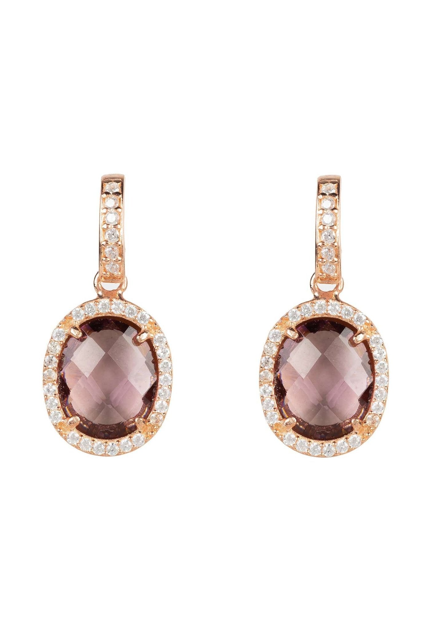 Beatrice Oval Gemstone Drop Earrings Rose Gold Amethyst Hydro - LATELITA Earrings