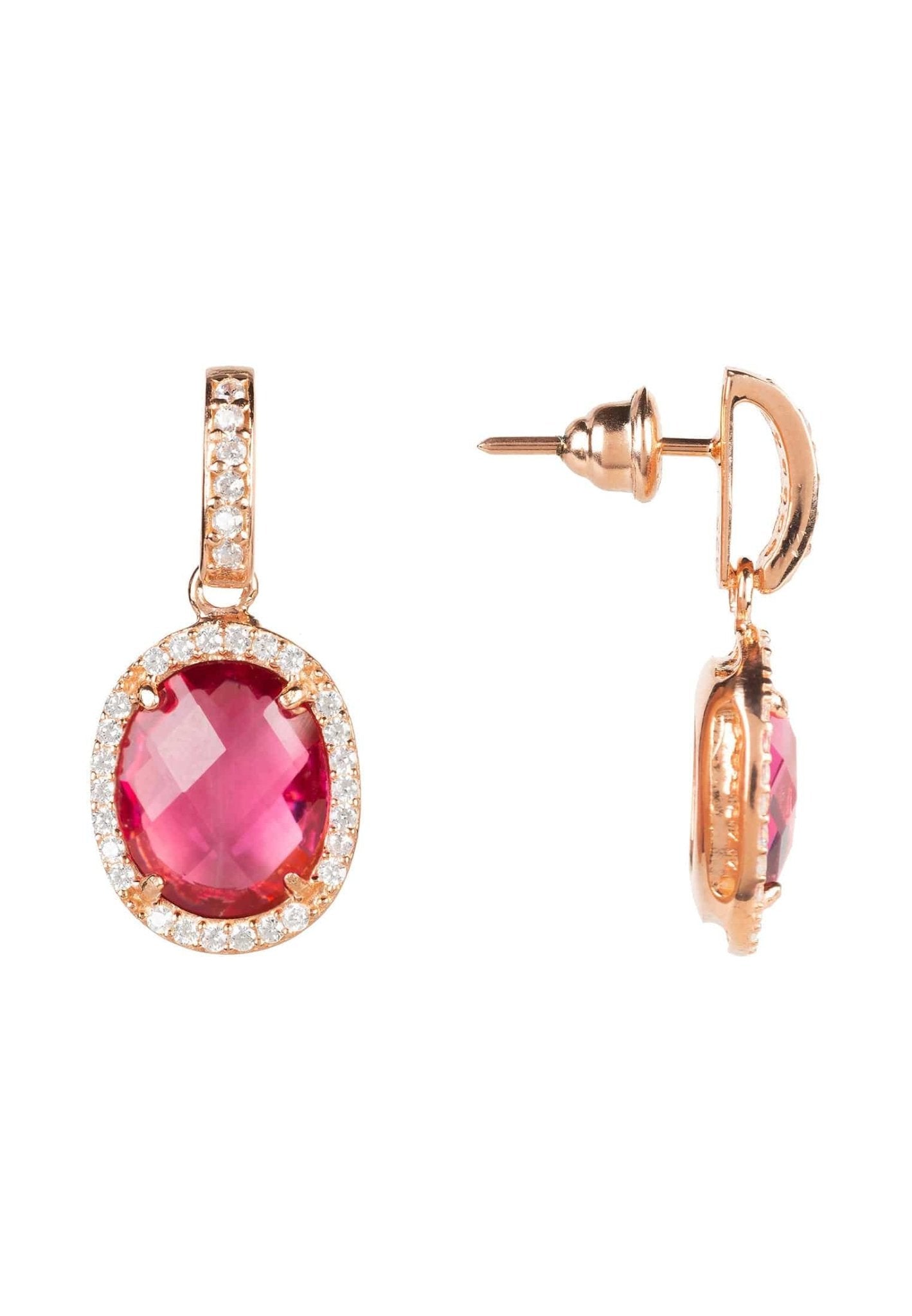 Beatrice Oval Gemstone Drop Earrings Rose Gold Pink Tourmaline - LATELITA Earrings