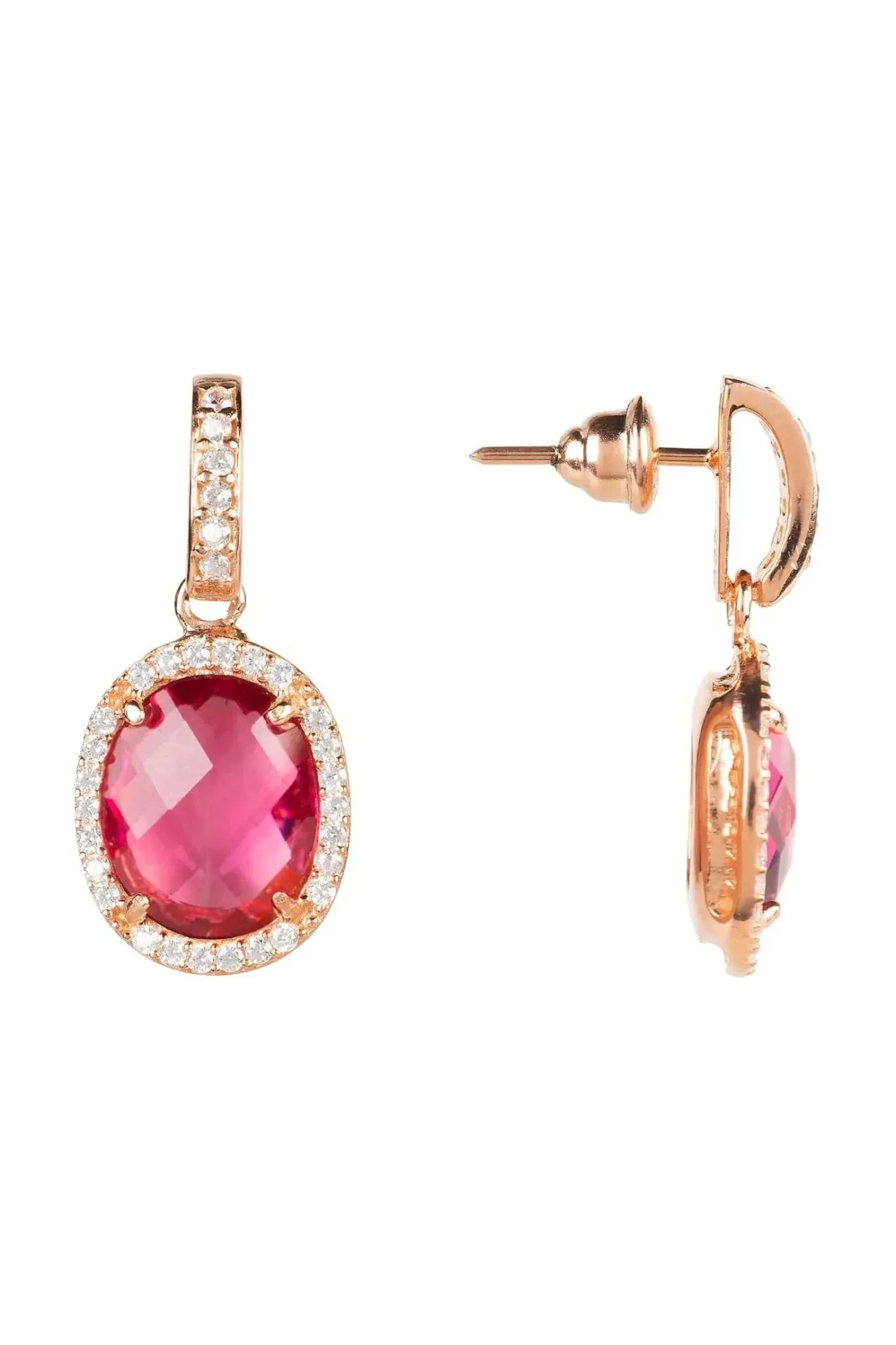 Beatrice Oval Gemstone Drop Earrings Rose Gold Pink Tourmaline - LATELITA Earrings