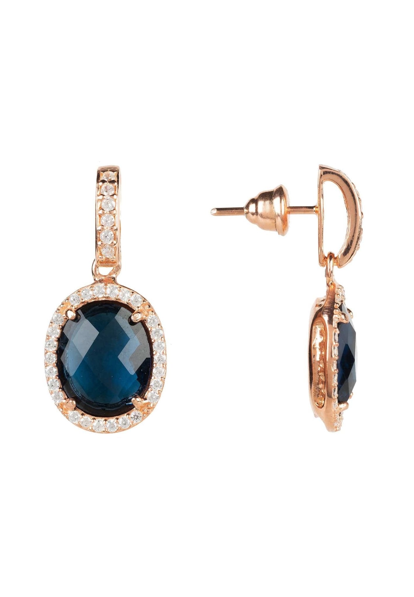 Beatrice Oval Gemstone Drop Earrings Rose Gold Sapphire Hydro - LATELITA Earrings