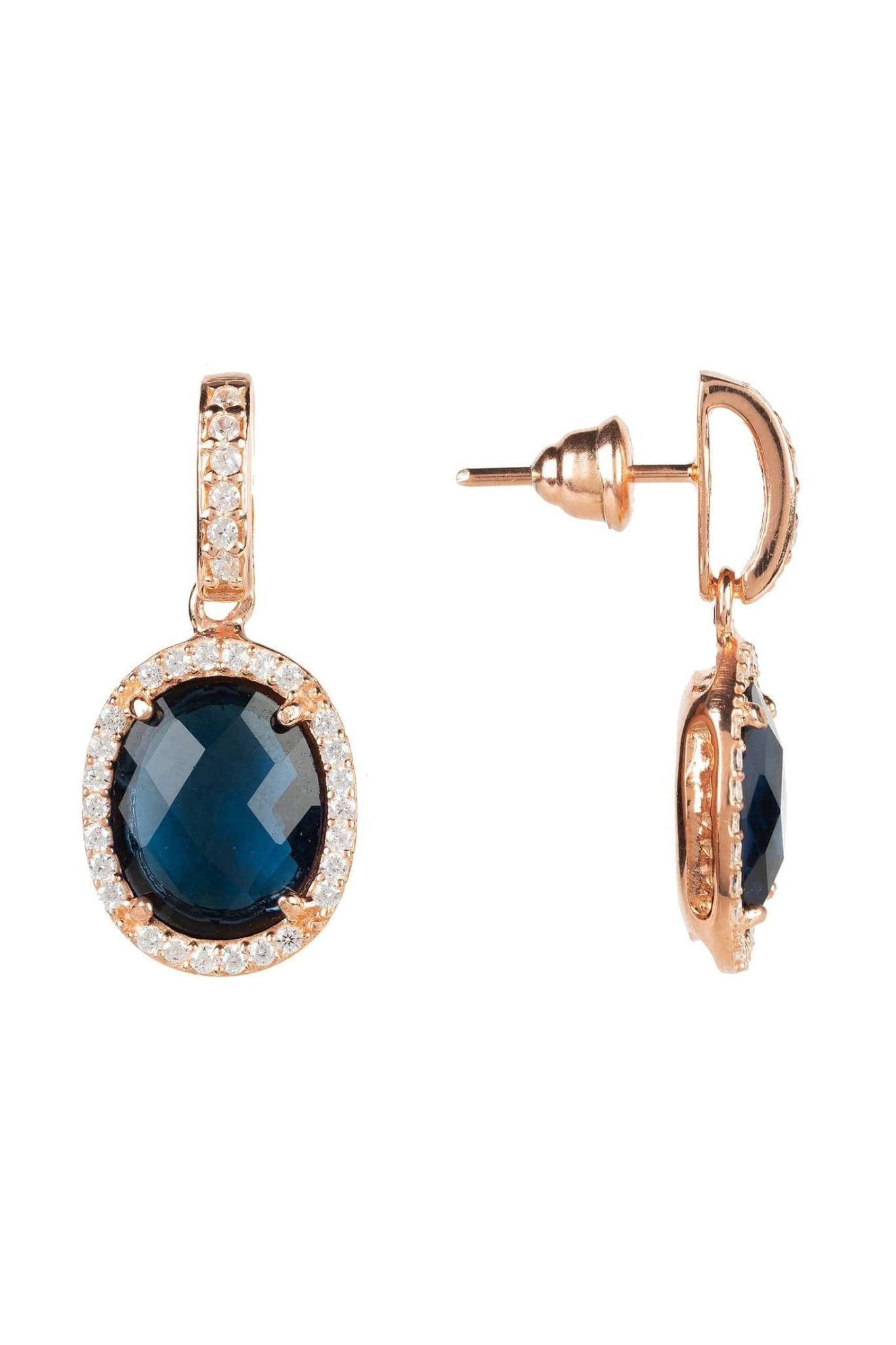 Beatrice Oval Gemstone Drop Earrings Rose Gold Sapphire Hydro - LATELITA Earrings