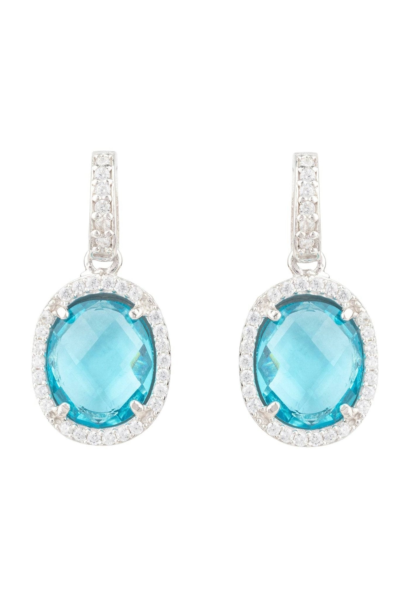 Beatrice Oval Gemstone Drop Earrings Silver Blue Topaz Hydro - LATELITA Earrings