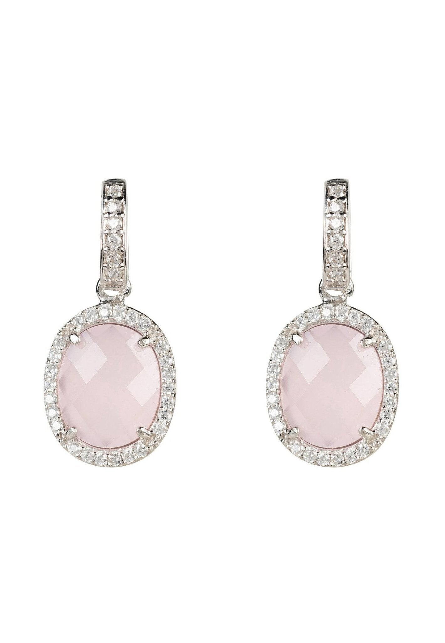 Beatrice Oval Gemstone Drop Earrings Silver Rose Quartz - LATELITA Earrings