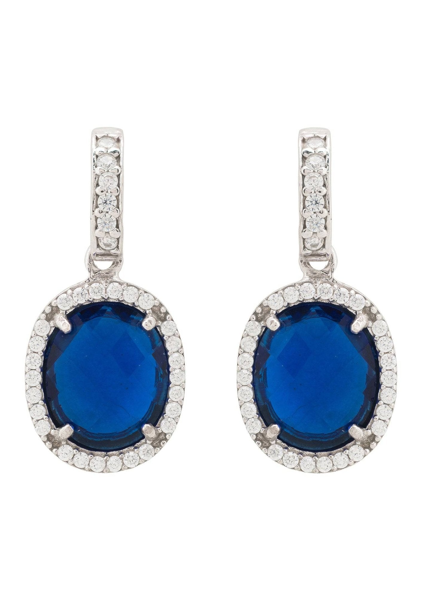 Beatrice Oval Gemstone Drop Earrings Silver Sapphire Hydro - LATELITA Earrings