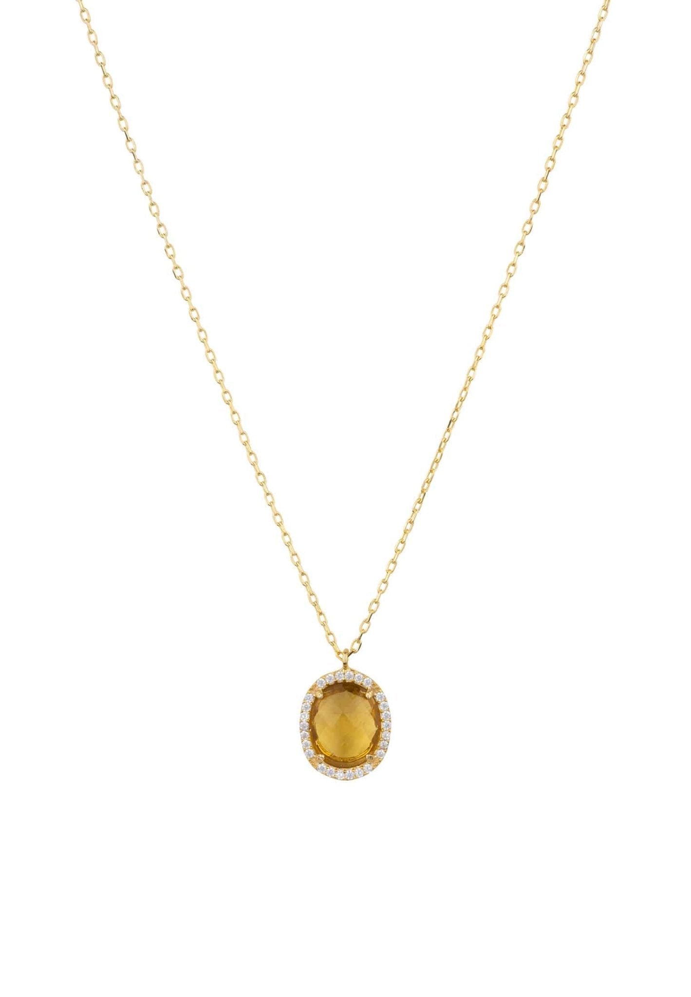 Beatrice Oval Gemstone Pendant Necklace Gold Citrine Hydro - LATELITA Necklaces