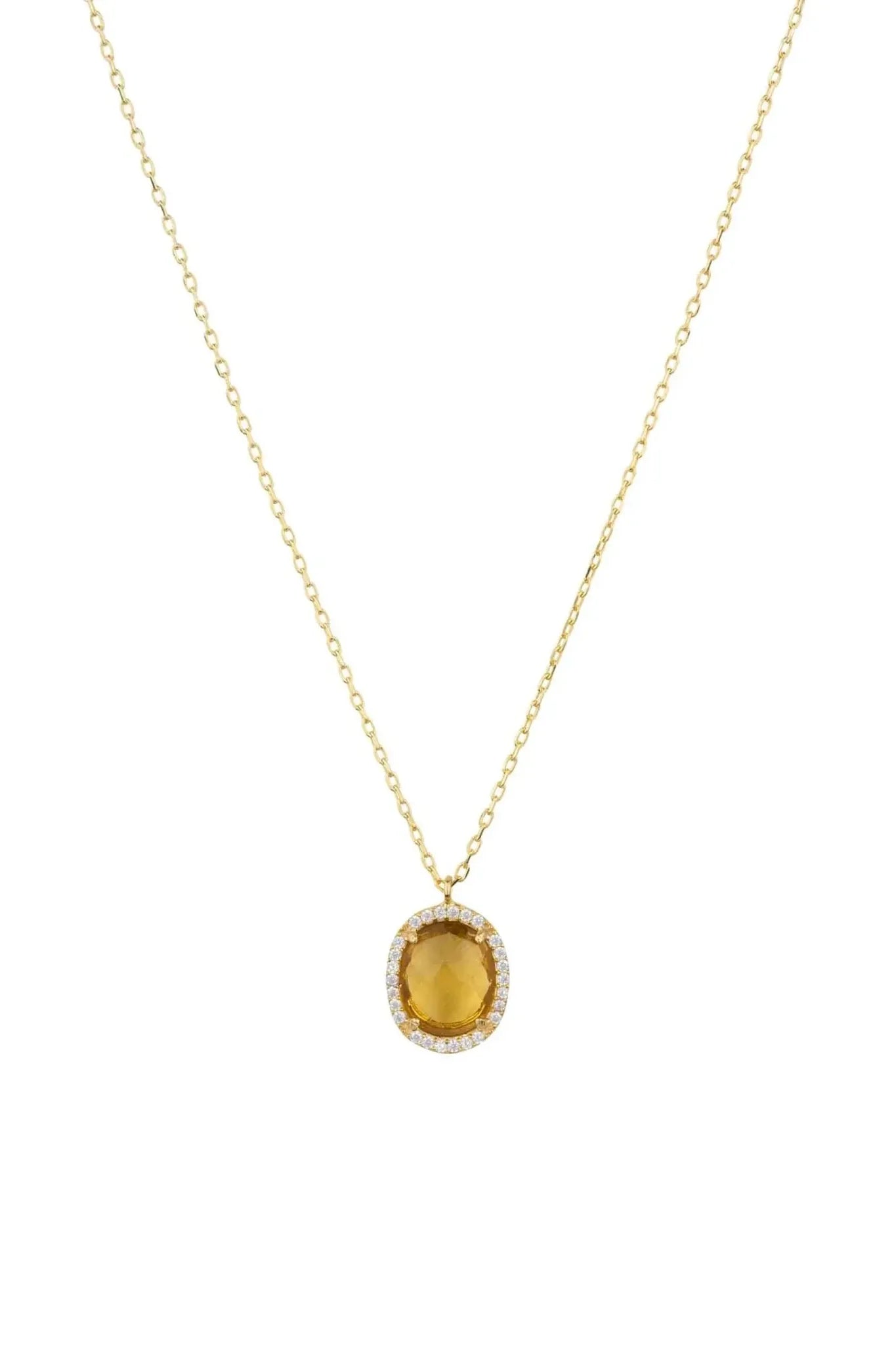 Beatrice Oval Gemstone Pendant Necklace Gold Citrine Hydro - LATELITA Necklaces