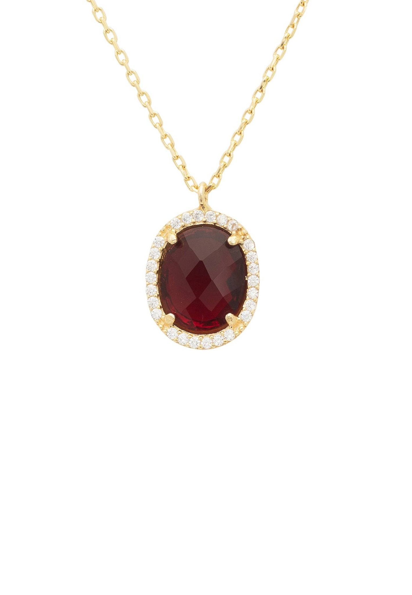 Beatrice Oval Gemstone Pendant Necklace Gold Garnet - LATELITA Necklaces