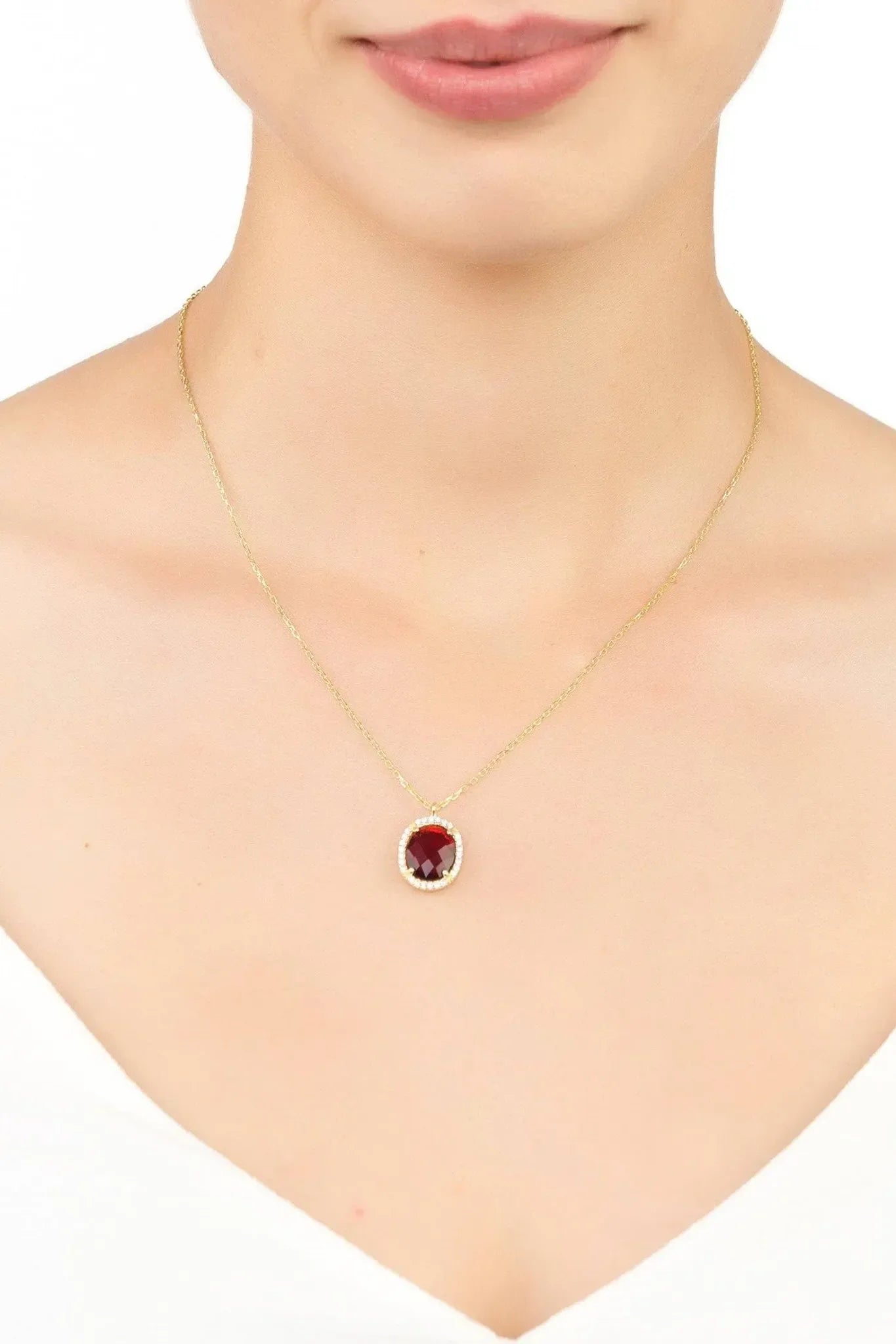 Beatrice Oval Gemstone Pendant Necklace Gold Garnet - LATELITA Necklaces