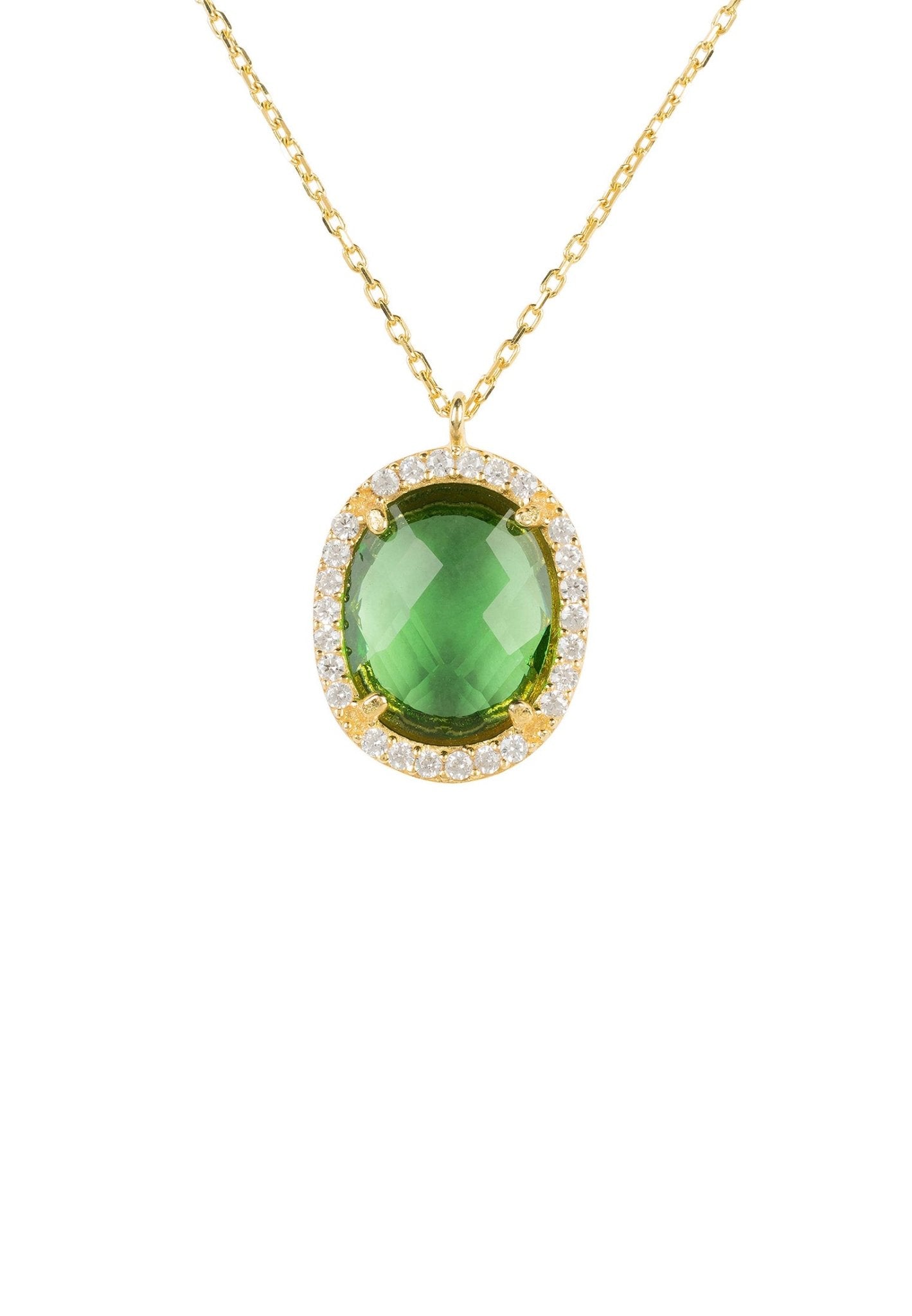 Beatrice Oval Gemstone Pendant Necklace Gold Green Amethyst - LATELITA Necklace