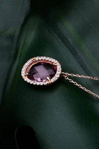 Beatrice Oval Gemstone Pendant Necklace Rose Gold Amethyst Hydro - LATELITA Necklaces
