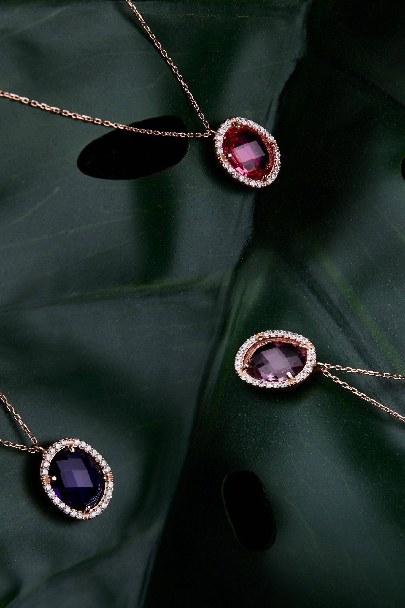 Beatrice Oval Gemstone Pendant Necklace Rose Gold Amethyst Hydro - LATELITA Necklaces