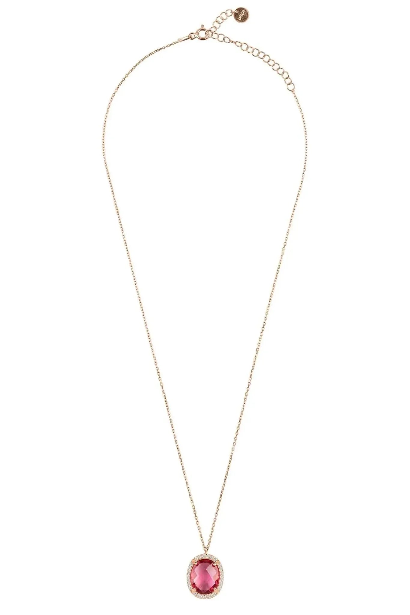 Beatrice Oval Gemstone Pendant Necklace Rose Gold Pink Tourmaline - LATELITA Necklaces