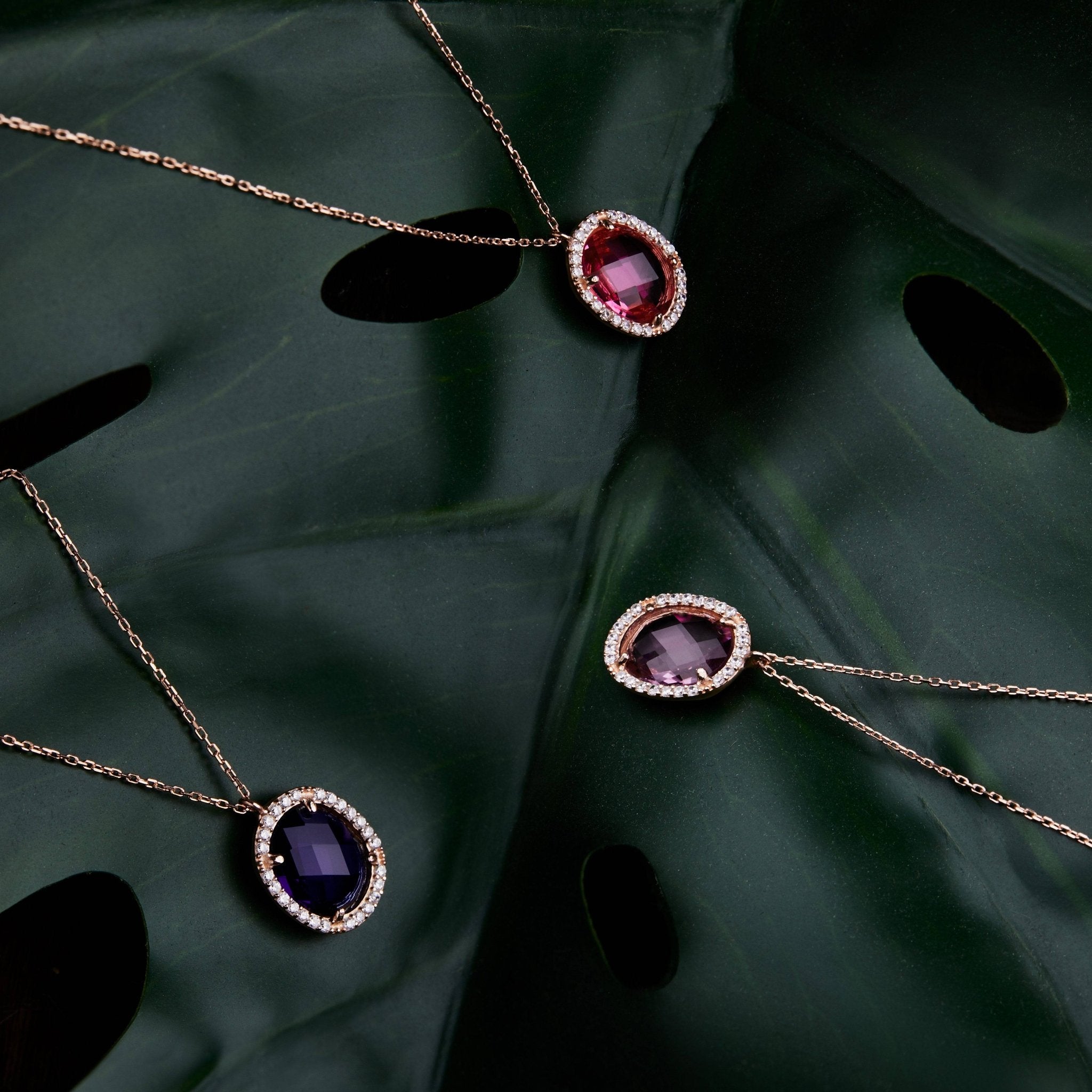 Beatrice Oval Gemstone Pendant Necklace Rose Gold Pink Tourmaline - LATELITA Necklaces