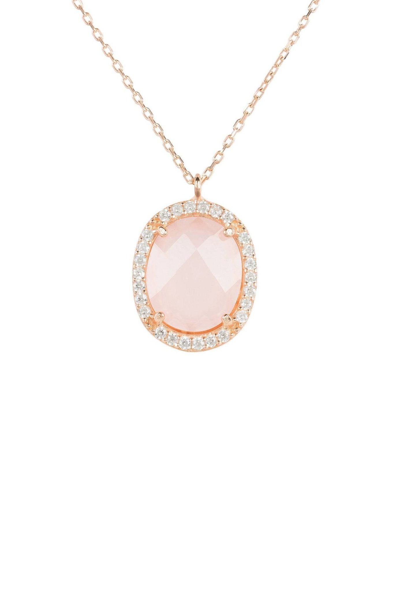 Beatrice Oval Gemstone Pendant Necklace Rose Gold Rose Quartz - LATELITA Necklaces