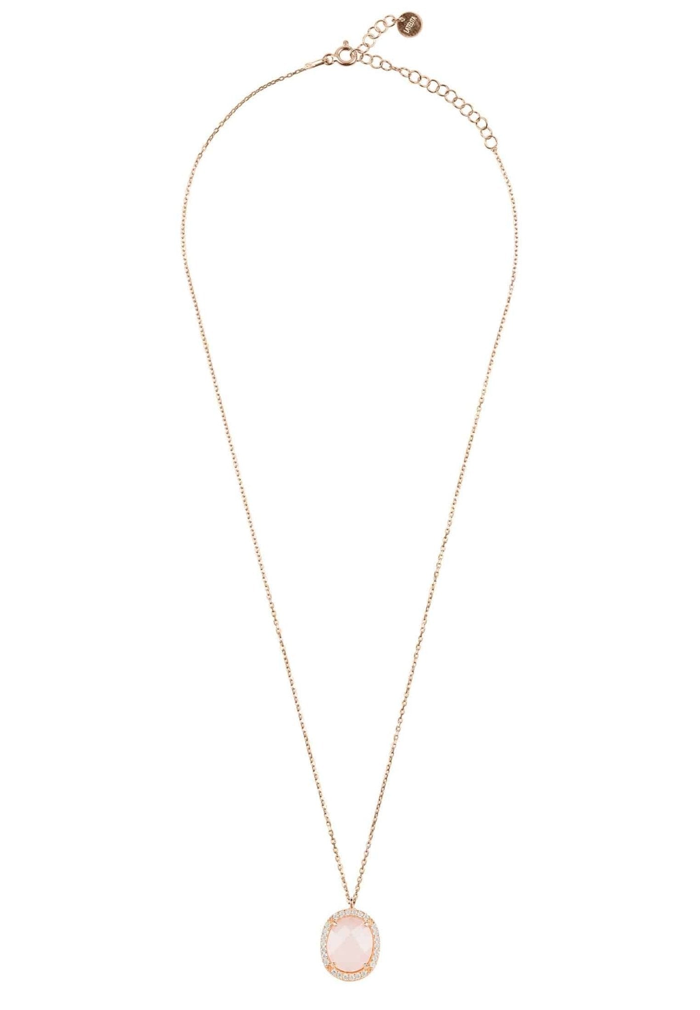 Beatrice Oval Gemstone Pendant Necklace Rose Gold Rose Quartz - LATELITA Necklaces