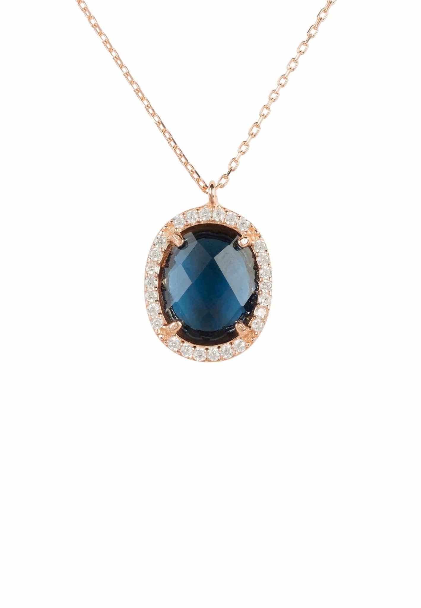 Beatrice Oval Gemstone Pendant Necklace Rose Gold Sapphire Hydro - LATELITA Necklaces