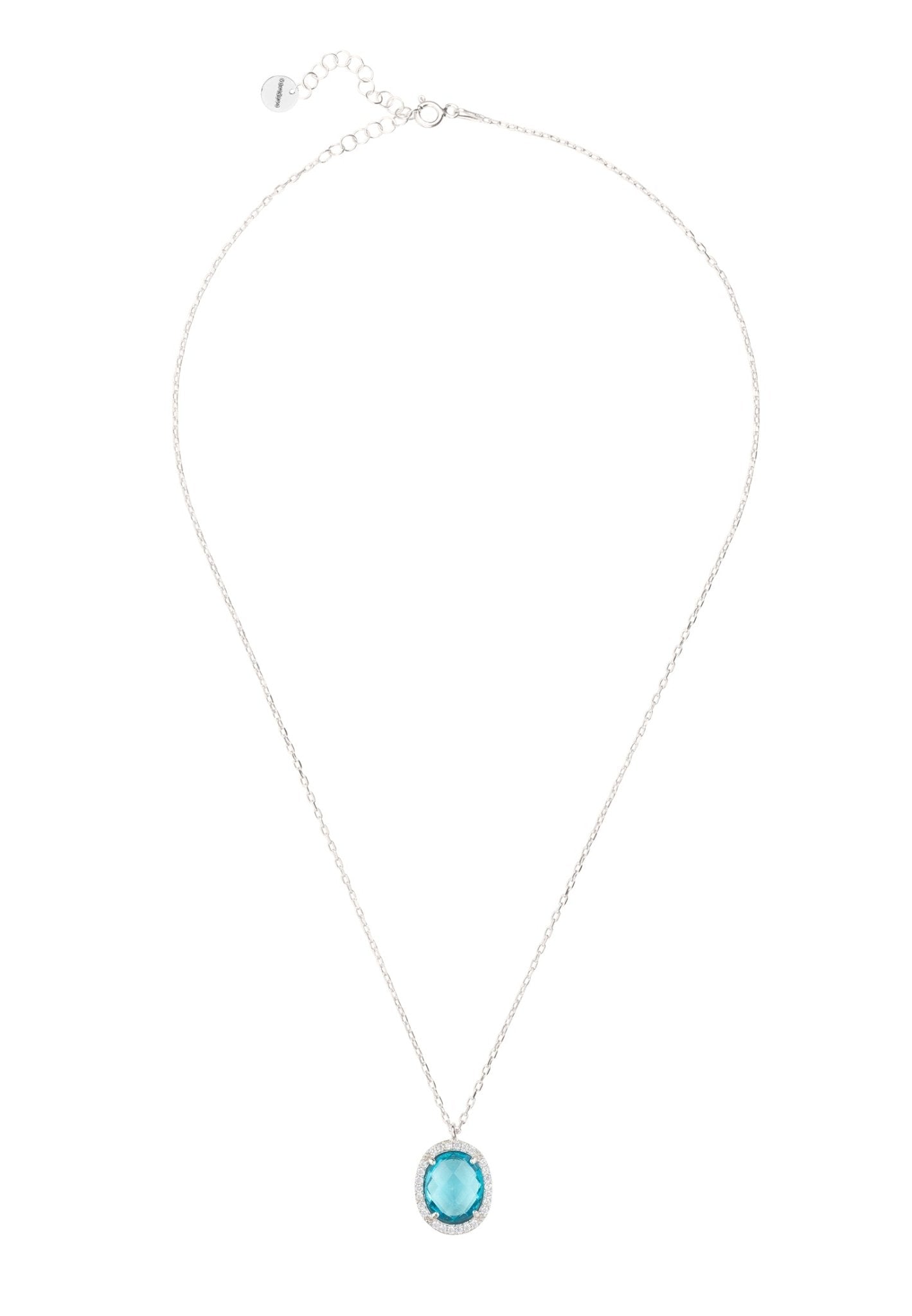 Beatrice Oval Gemstone Pendant Necklace Silver Blue Topaz Hydro - LATELITA Necklaces