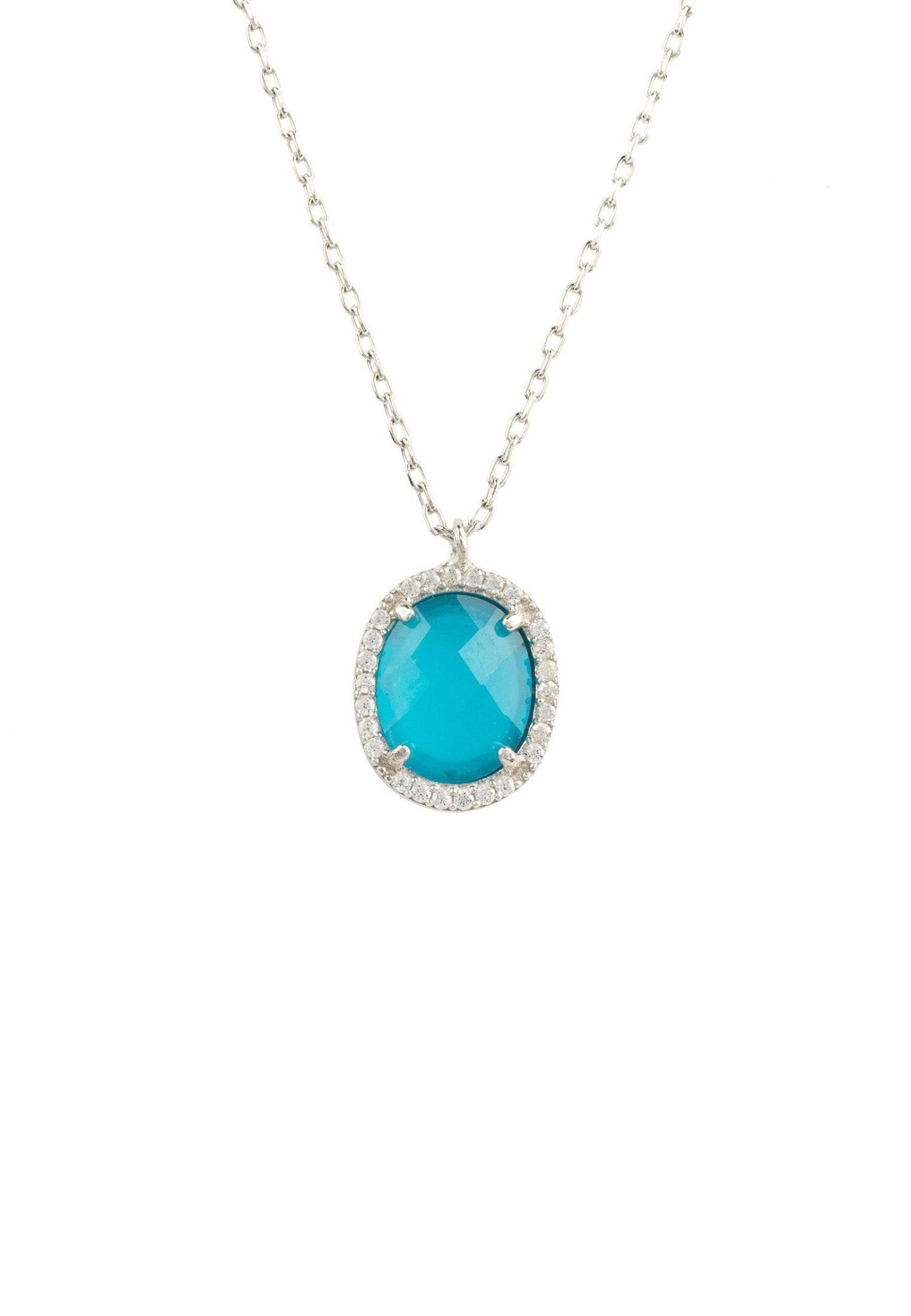 Beatrice Oval Gemstone Pendant Necklace Silver Dark Blue Chalcedony - LATELITA