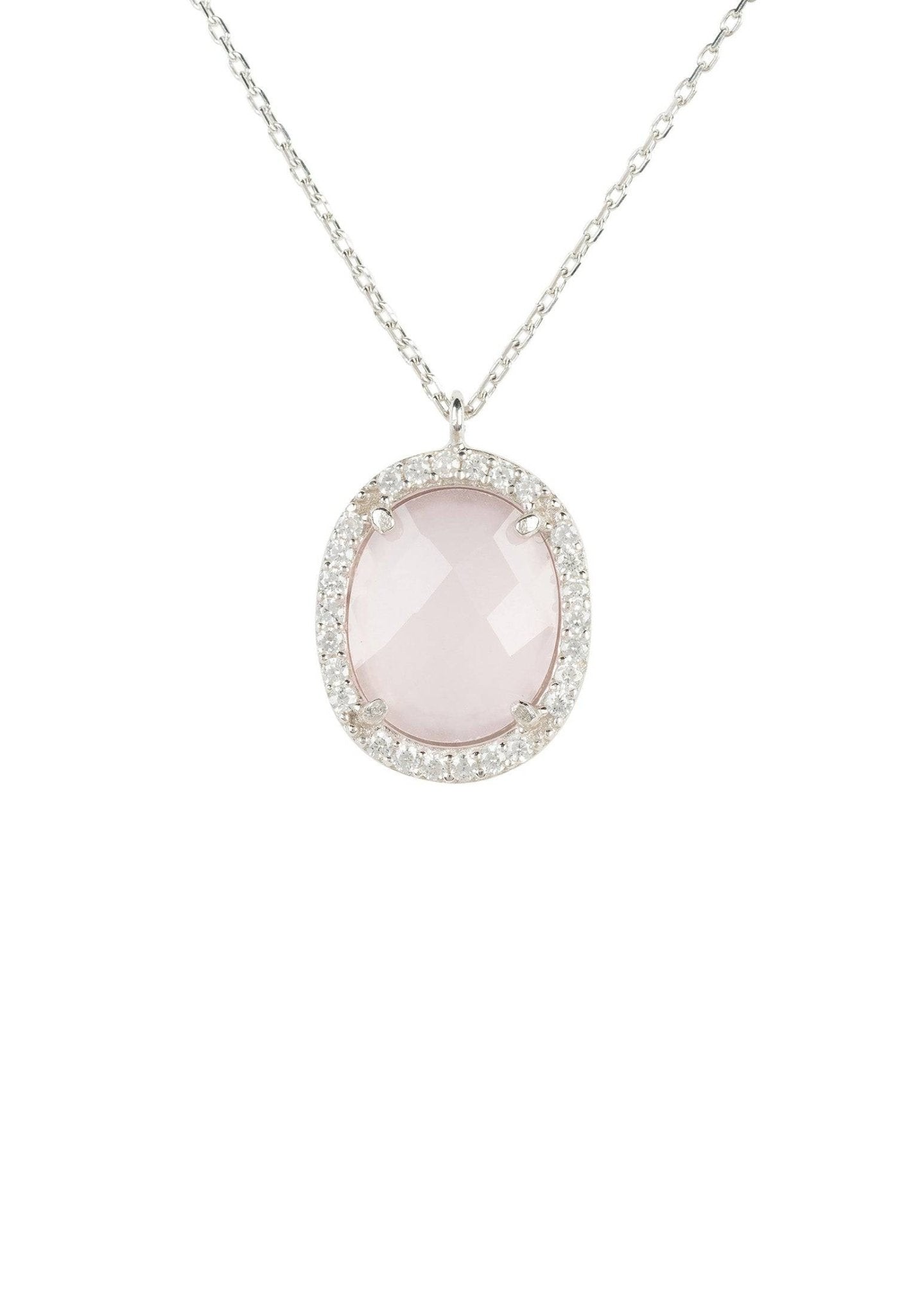 Beatrice Oval Gemstone Pendant Necklace Silver Rose Quartz - LATELITA Necklaces