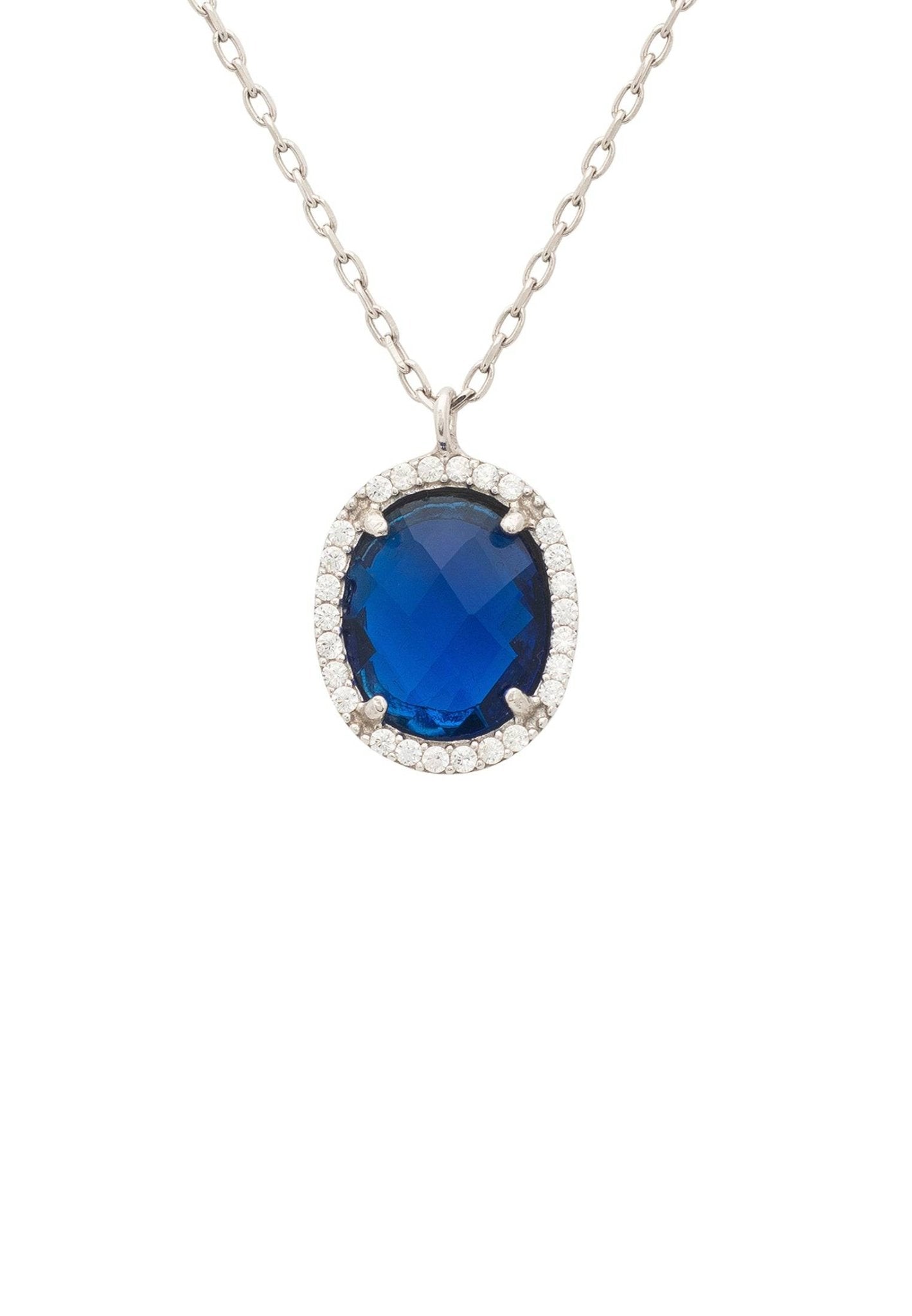 Beatrice Oval Gemstone Pendant Necklace Silver Sapphire Hydro - LATELITA Necklaces