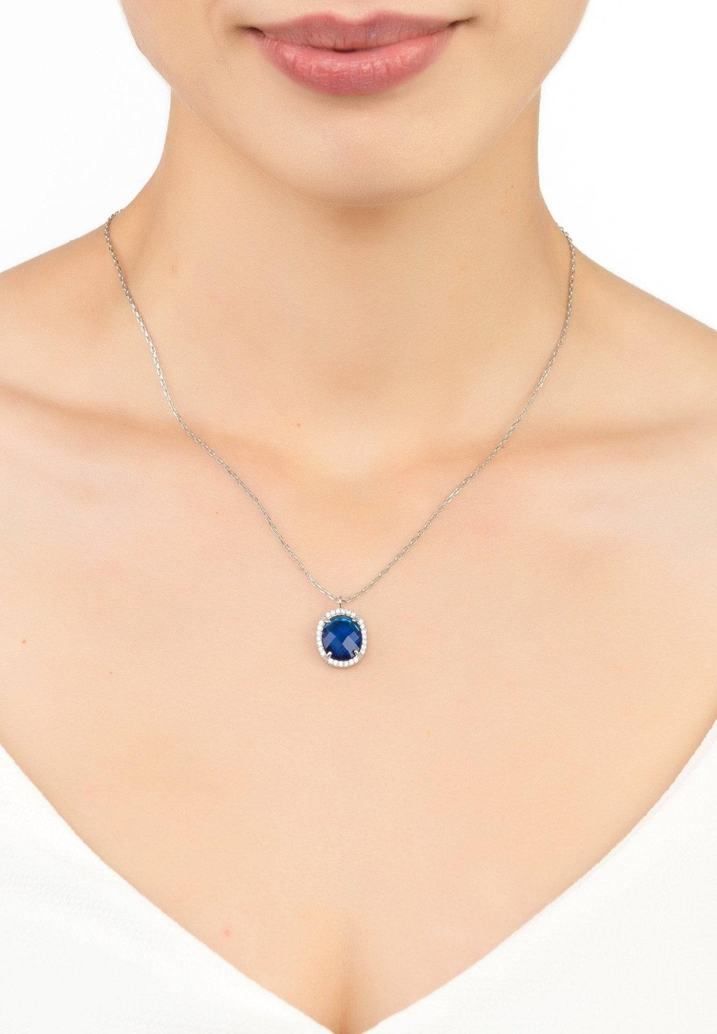 Beatrice Oval Gemstone Pendant Necklace Silver Sapphire Hydro - LATELITA Necklaces