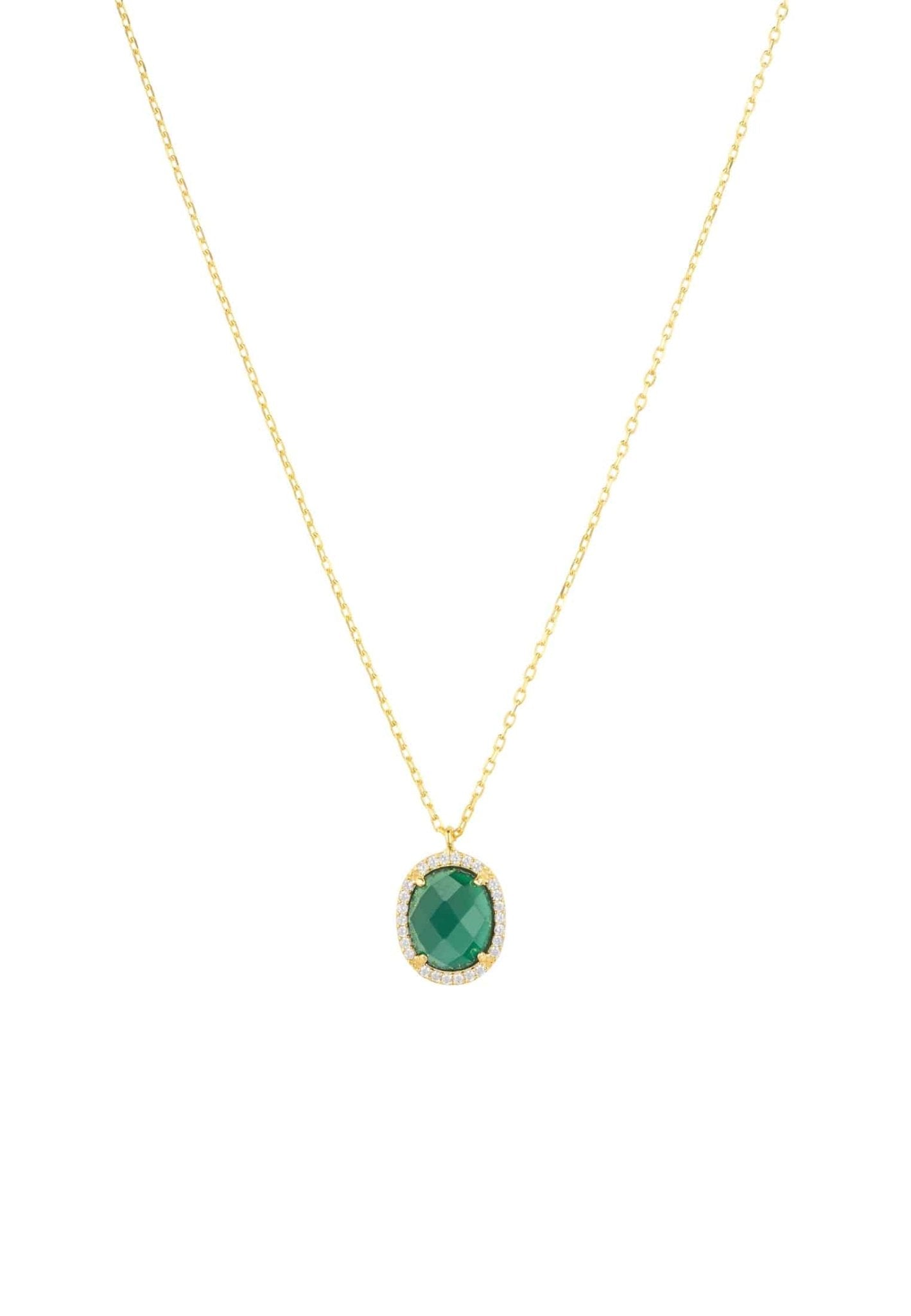 Beatrice Oval Gemstone Pendant Necklaceâ Gold Green Onyx - LATELITA Necklaces