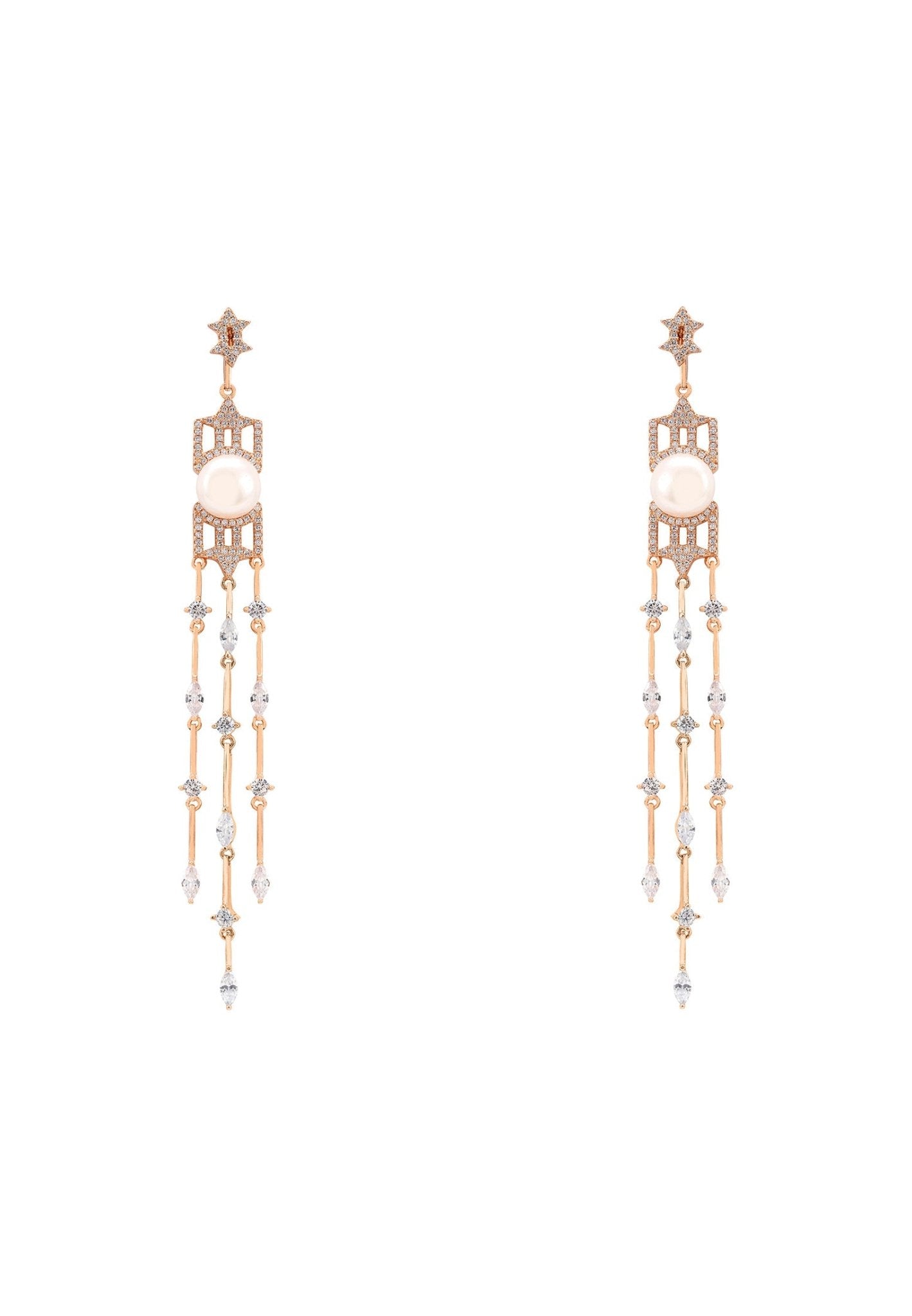 Belgravia Pearl & Sparkle Long Drop Earrings Rosegold - LATELITA Earrings