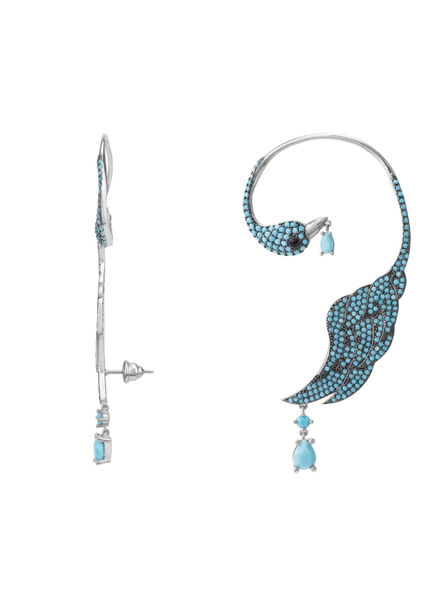 Bird Of Paradise Ear Climber Turquoise Silver Left - LATELITA Earrings