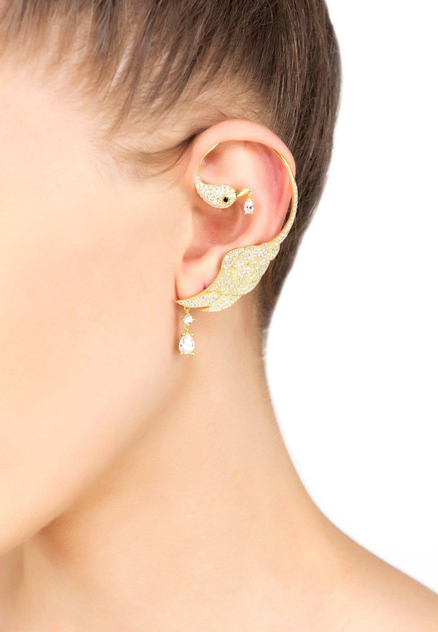 Bird Paradise Ear Climber White Rosegold Right - LATELITA Earrings