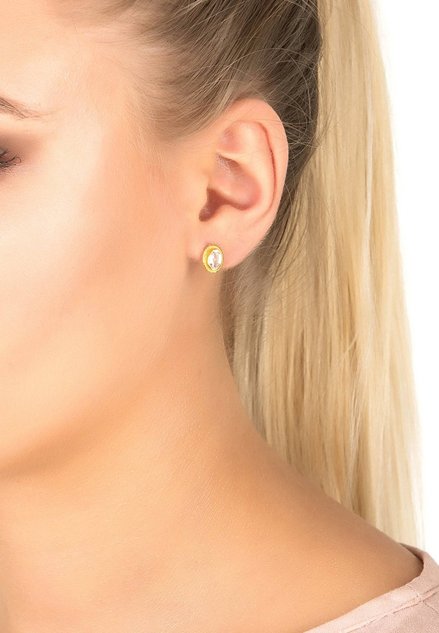 Birthstone Gold Gemstone Stud Earring April Quartz - LATELITA Earrings