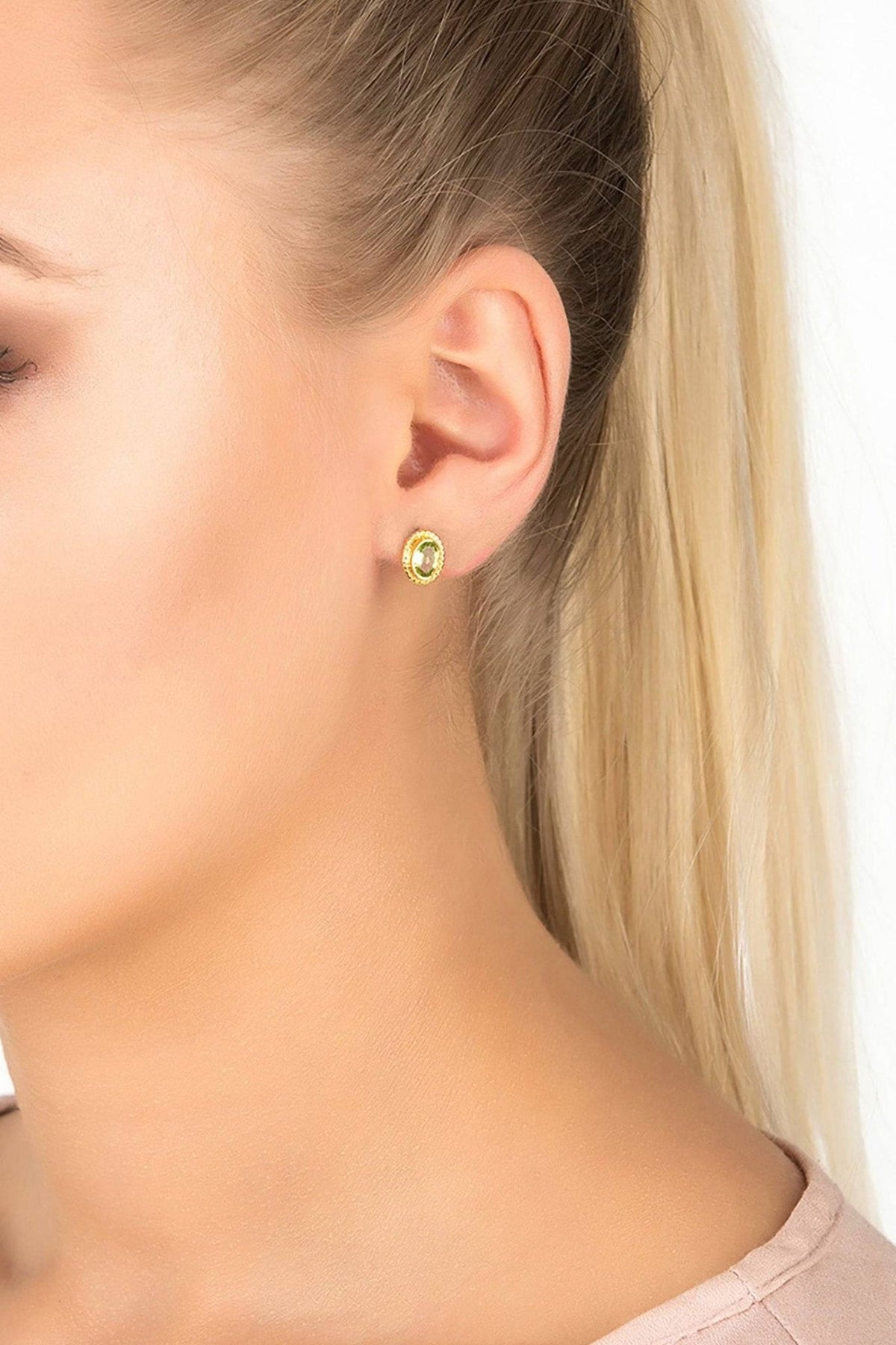 Birthstone Gold Gemstone Stud Earring August Peridot - LATELITA Earrings