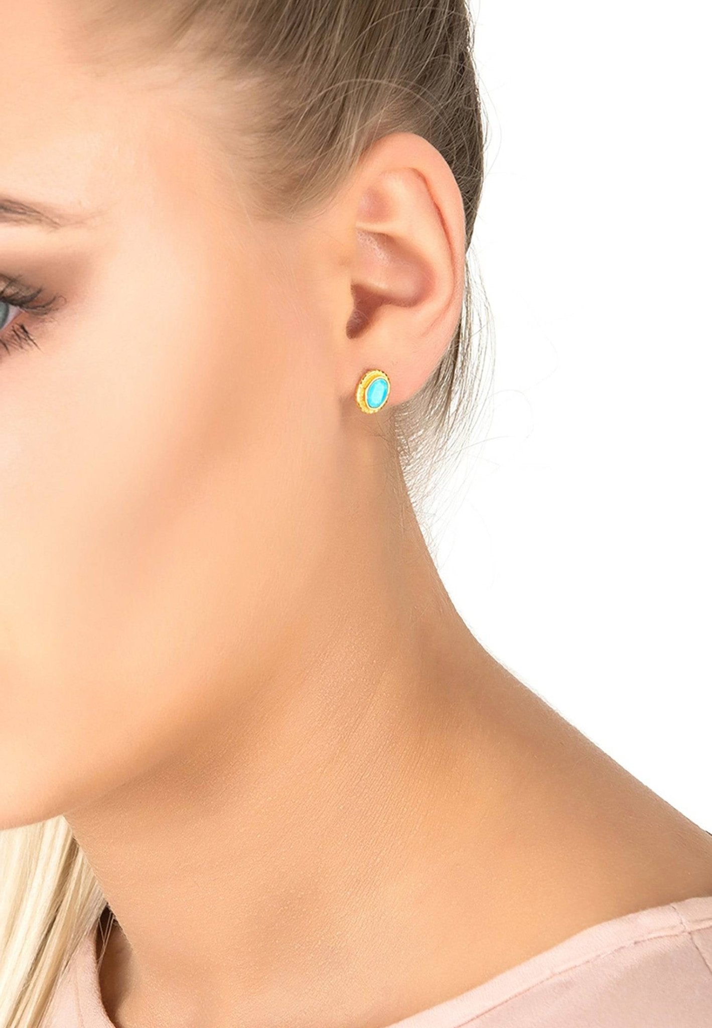 Birthstone Gold Gemstone Stud Earring December Turquoise - LATELITA Earrings